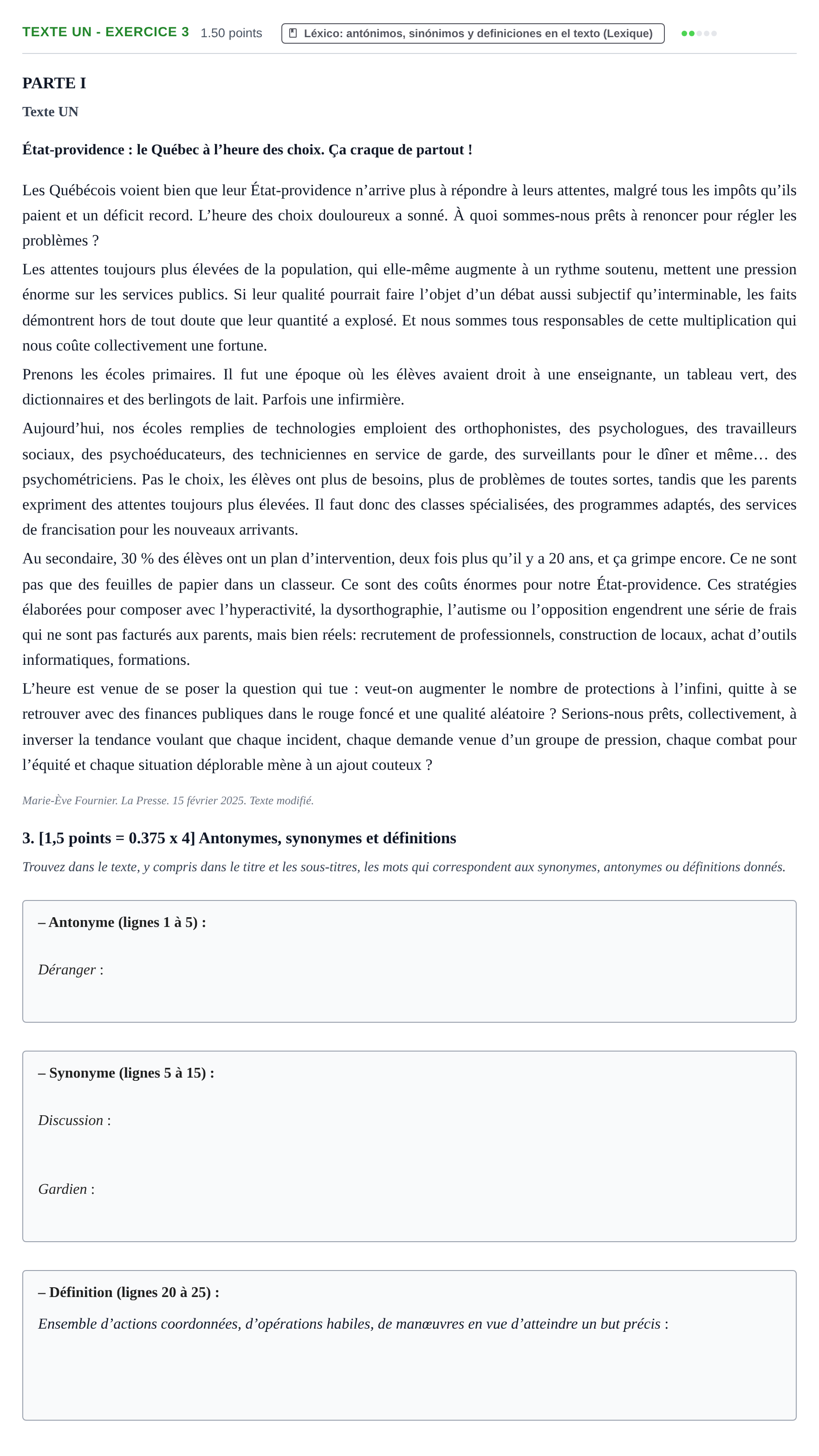 Enunciado: Ejercicio Texte UN - Exercice 3 · Francés PAU Cantabria Extraordinaria 2025