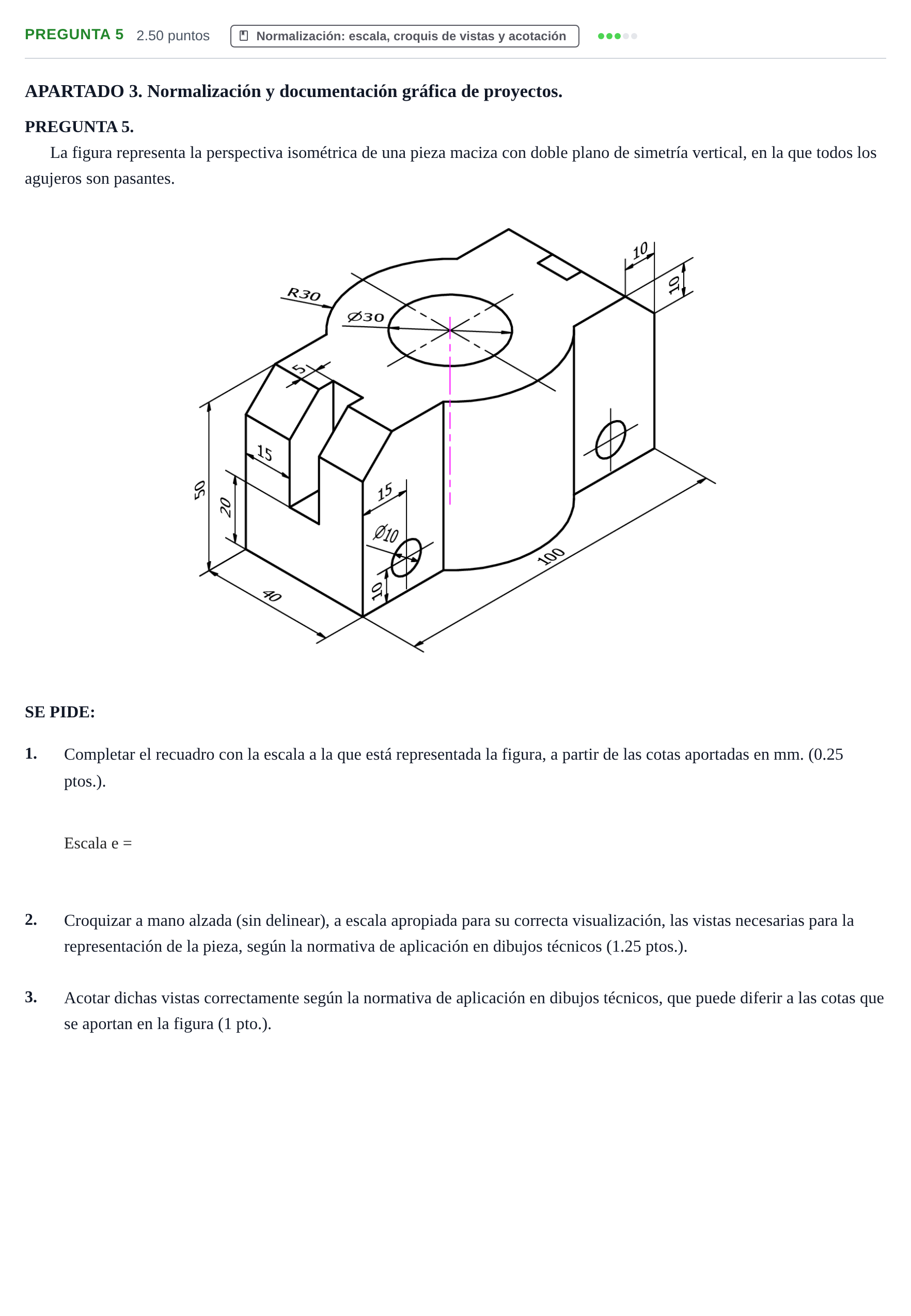 Enunciado: Pregunta 5 · Dibujo técnico II PAU Cantabria Ordinaria 2025