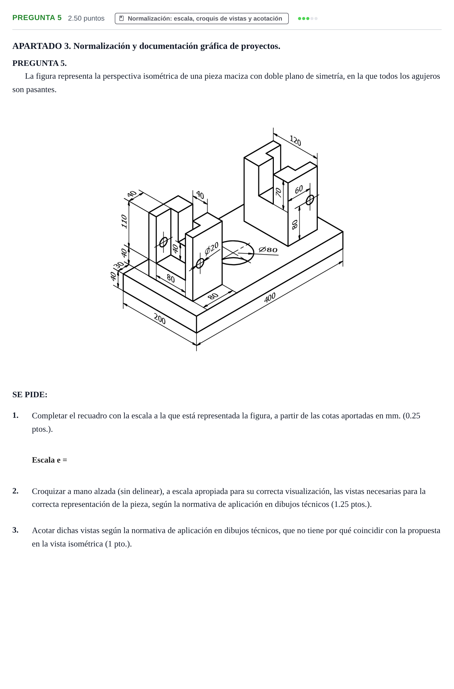 Enunciado: Pregunta 5 · Dibujo técnico II PAU Cantabria Extraordinaria 2025