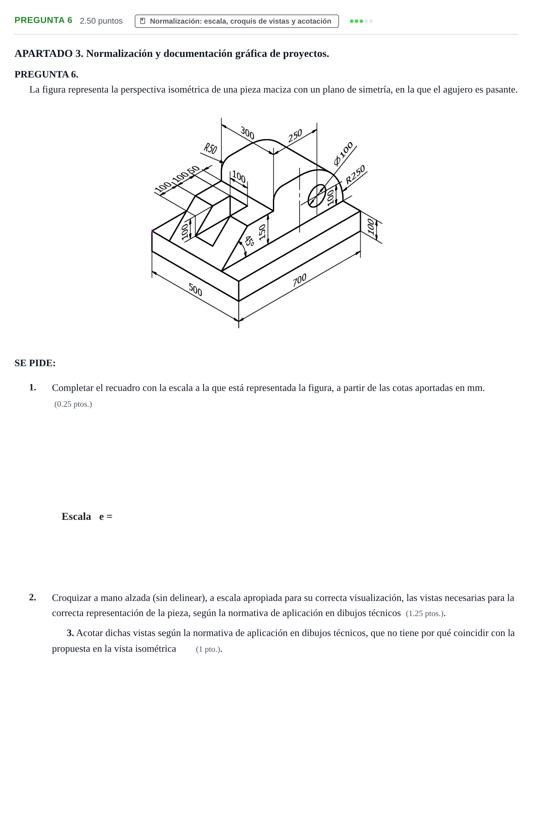 Enunciado: Pregunta 6 · Dibujo técnico II PAU Cantabria Extraordinaria 2025