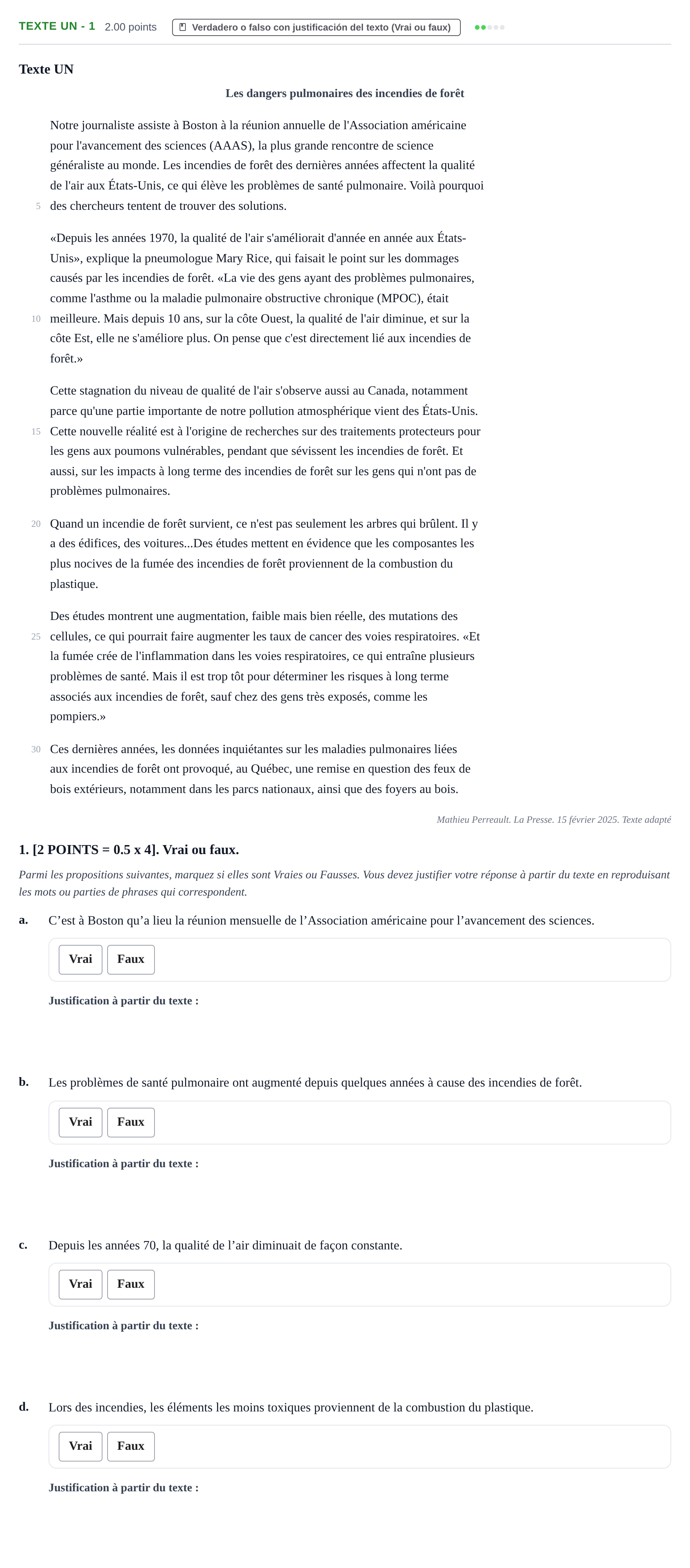 Enunciado: Ejercicio Texte UN - 1 · Francés PAU Cantabria Ordinaria 2025