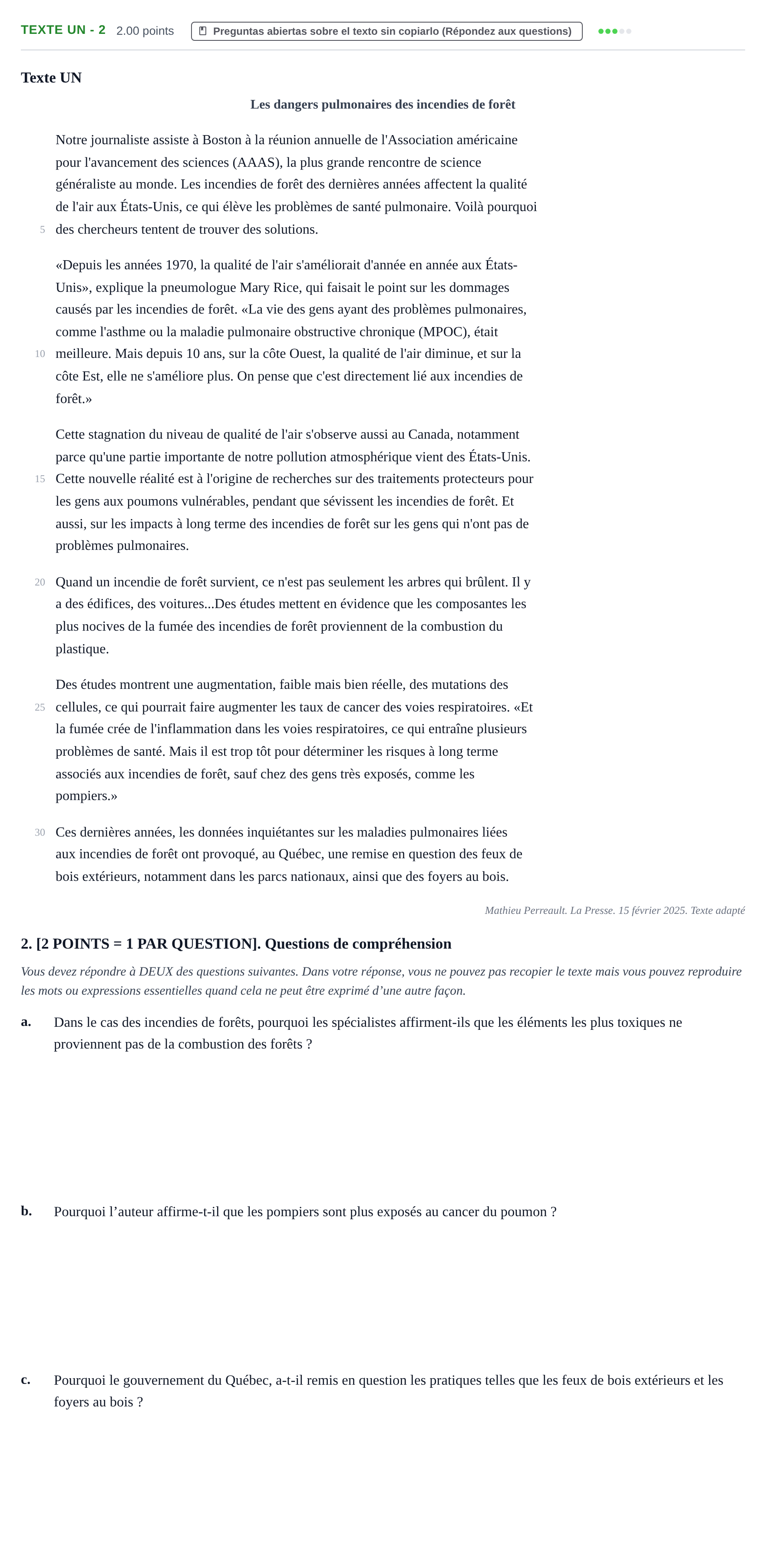Enunciado: Ejercicio Texte UN - 2 · Francés PAU Cantabria Ordinaria 2025