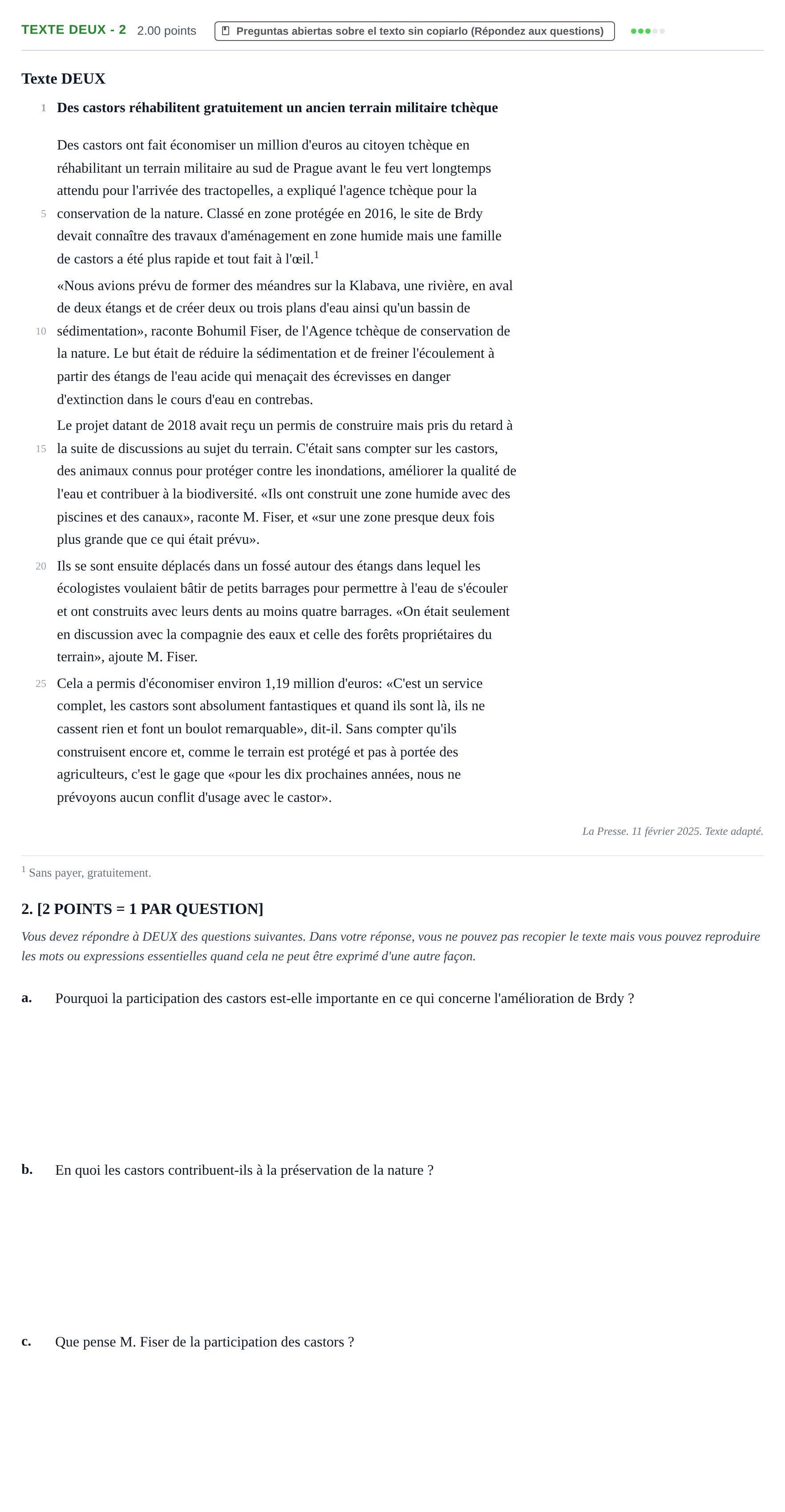 Enunciado: Ejercicio Texte DEUX - 2 · Francés PAU Cantabria Ordinaria 2025
