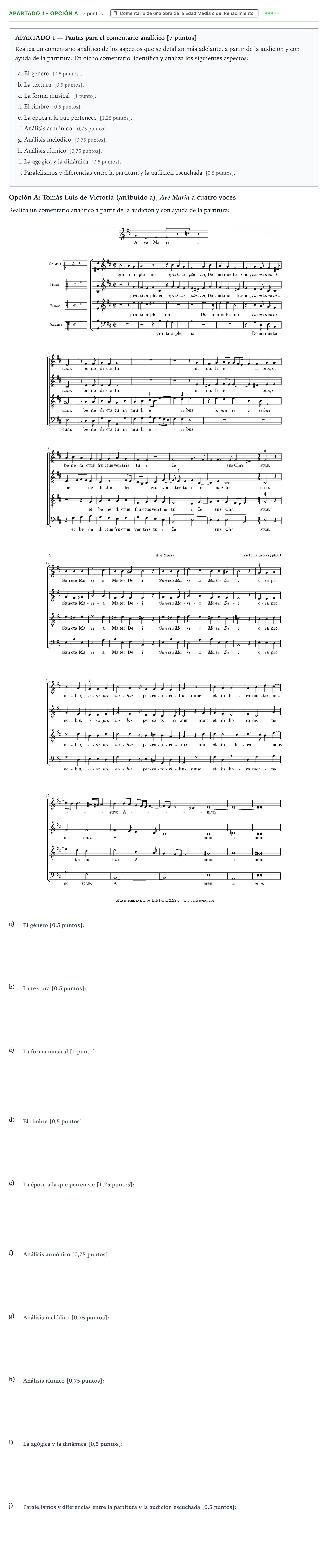 Enunciado: Apartado 1 - Opción A · Análisis Musical II PAU Cantabria Ordinaria 2025