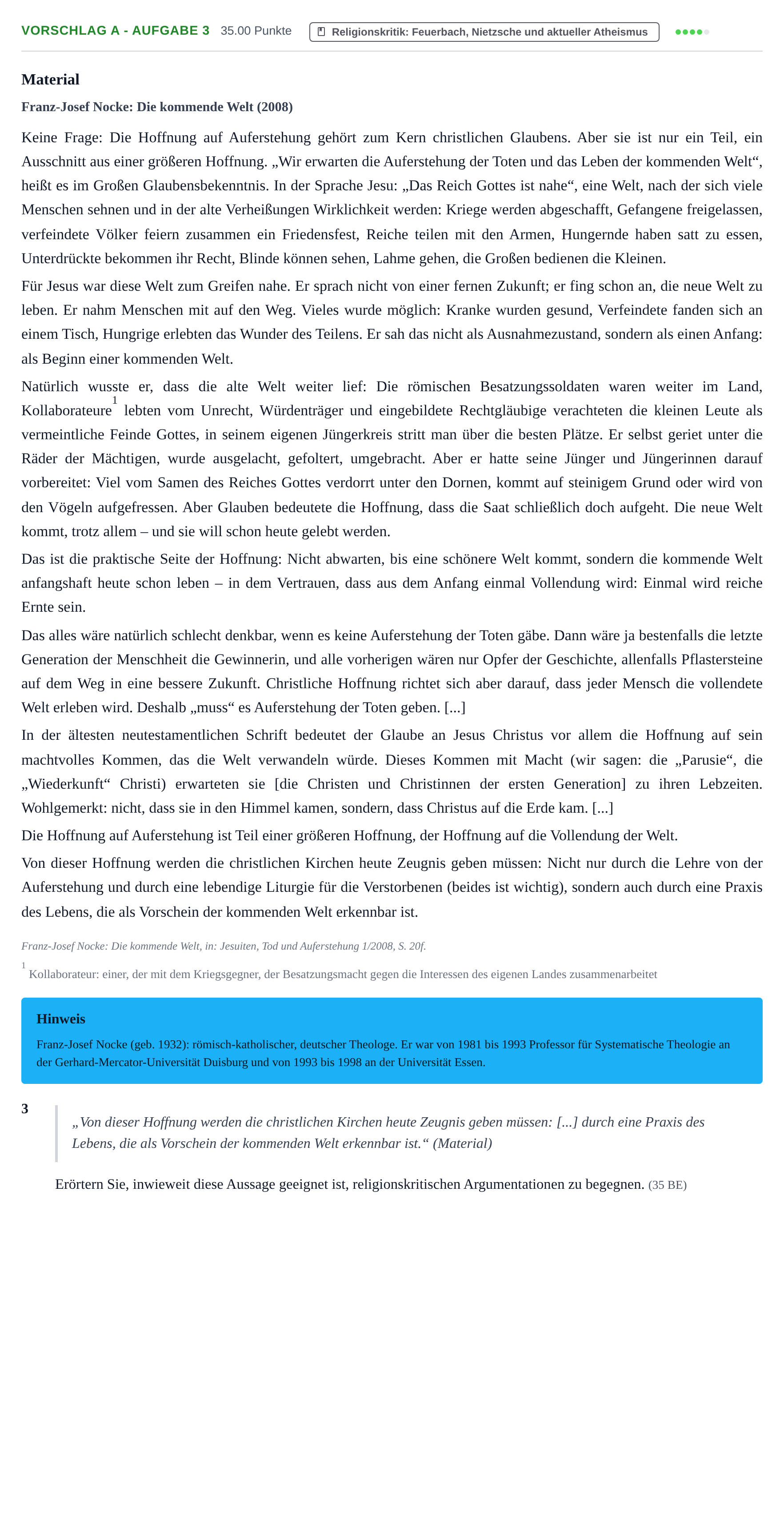 Aufgabenstellung: Aufgabe Vorschlag A - Aufgabe 3 · Abitur Hessen Katholische Religion GK 2022