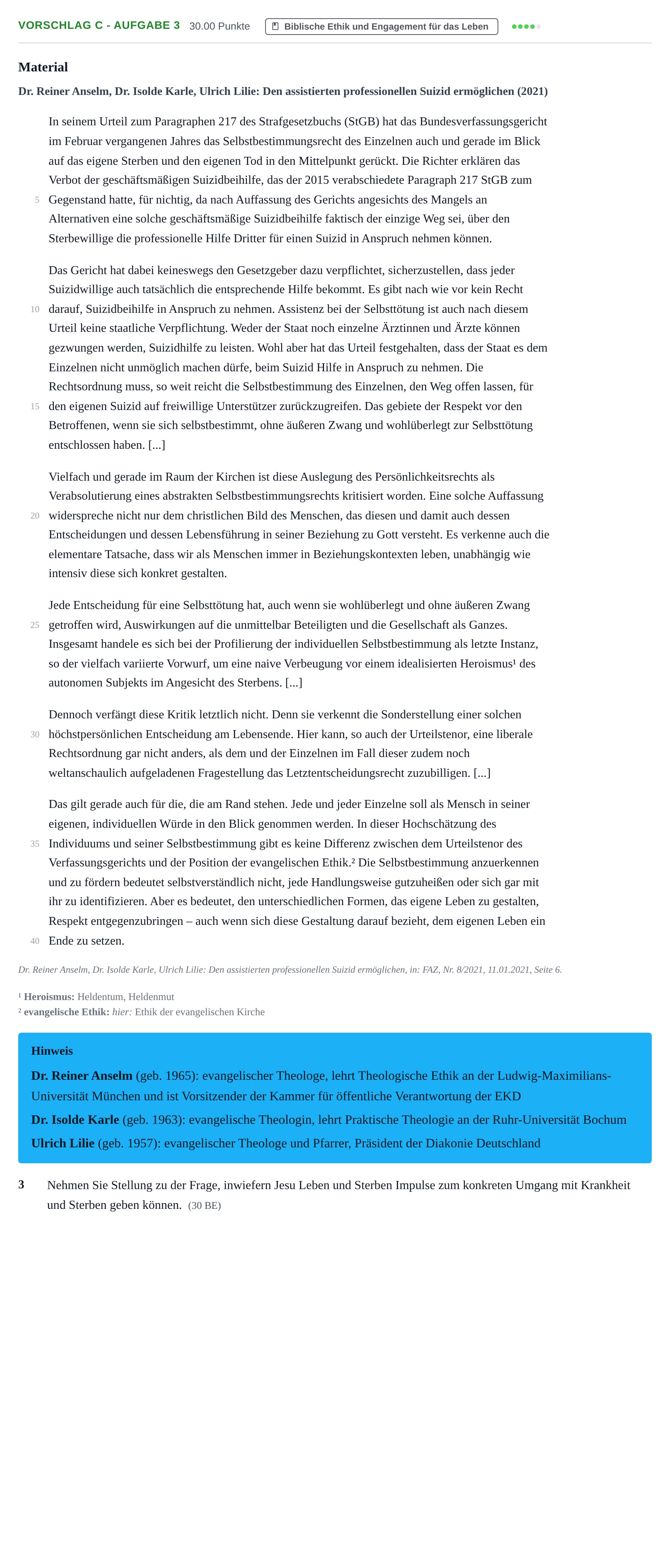 Aufgabenstellung: Aufgabe Vorschlag C - Aufgabe 3 · Abitur Hessen Katholische Religion GK 2022