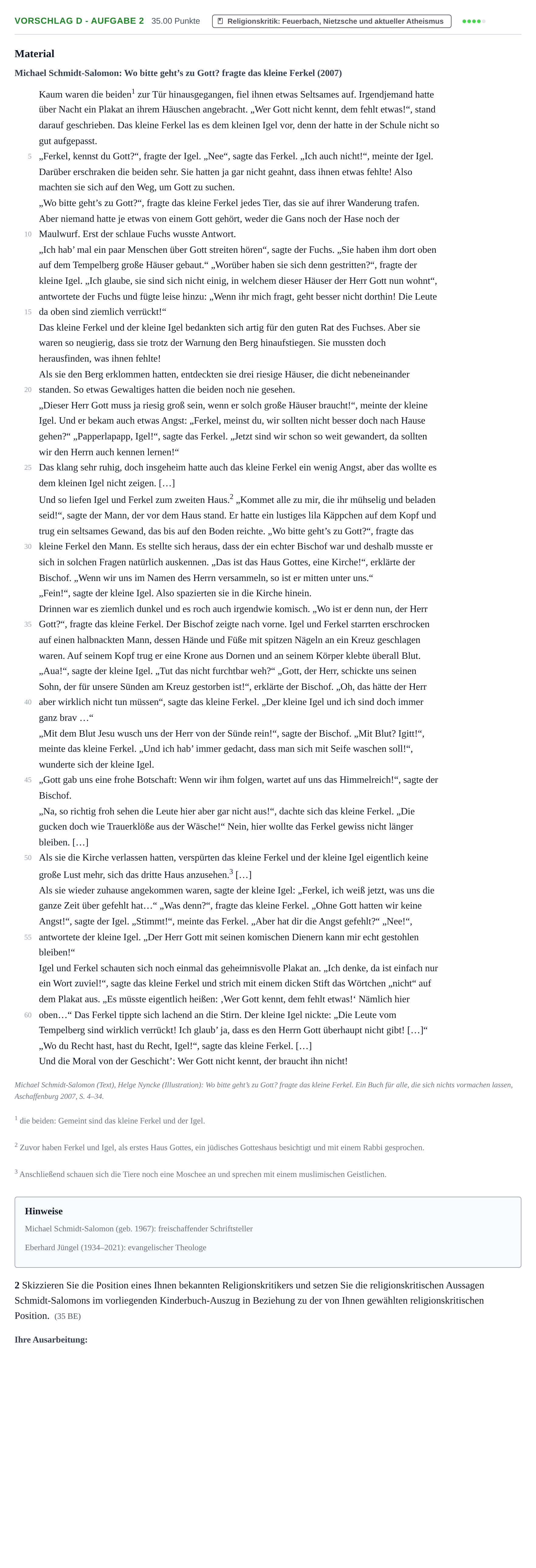 Aufgabenstellung: Aufgabe Vorschlag D - Aufgabe 2 · Abitur Hessen Katholische Religion GK 2022