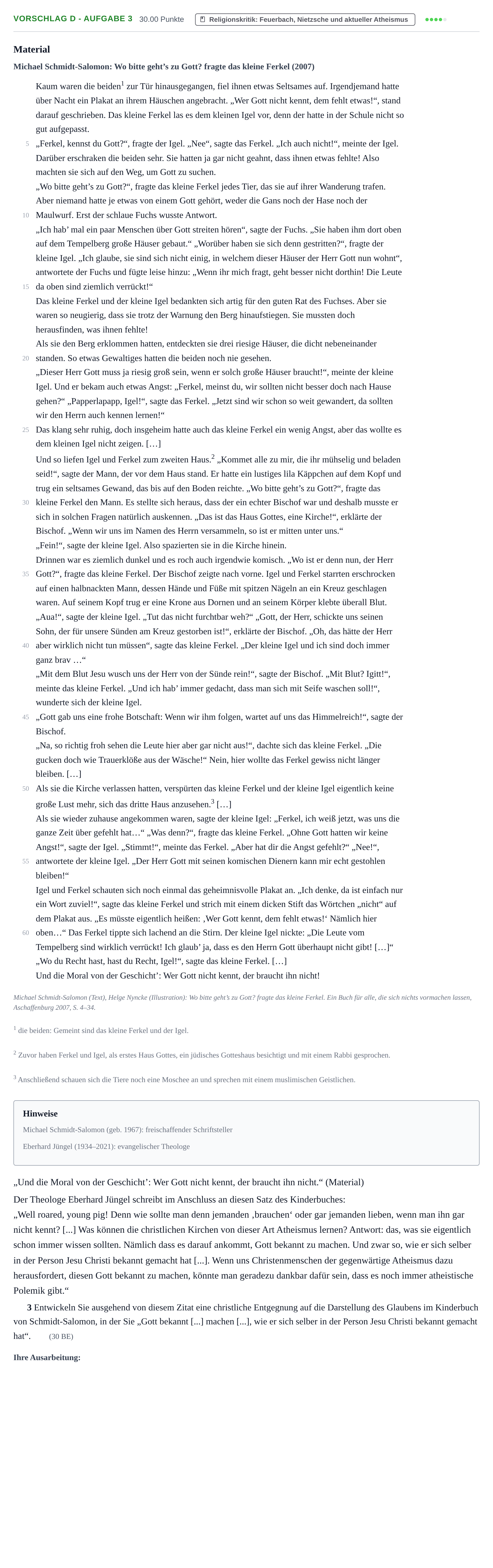 Aufgabenstellung: Aufgabe Vorschlag D - Aufgabe 3 · Abitur Hessen Katholische Religion GK 2022