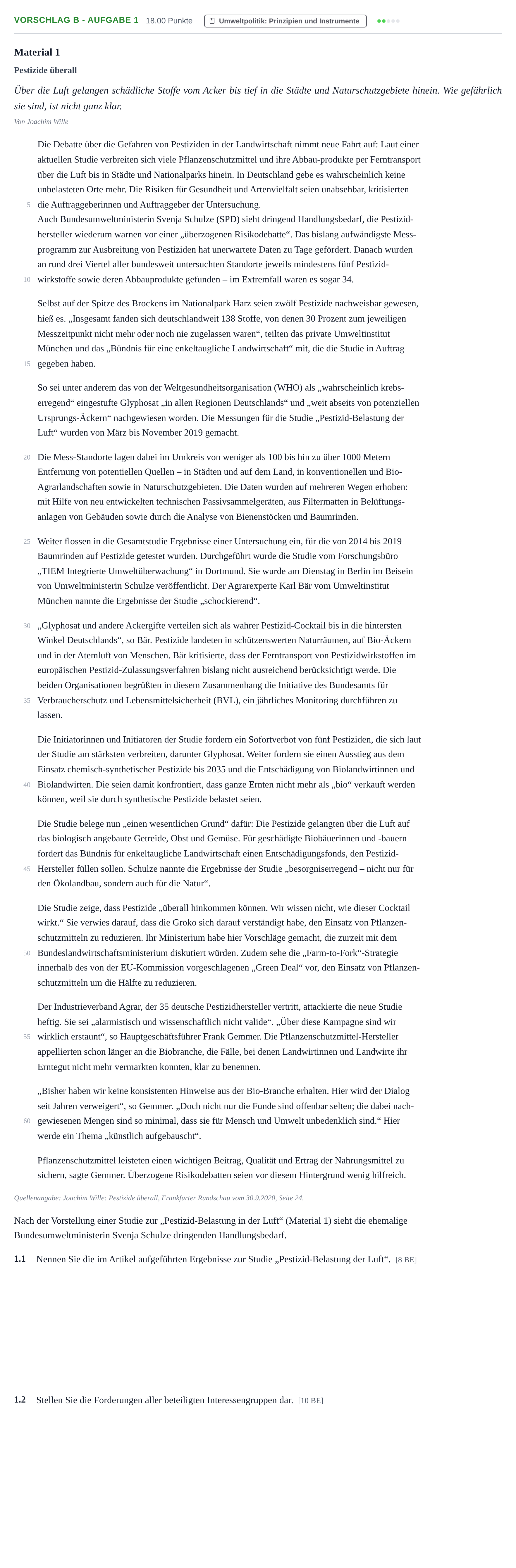 Aufgabenstellung: Aufgabe Vorschlag B - Aufgabe 1 · Abitur Hessen Umweltökonomie GK 2022