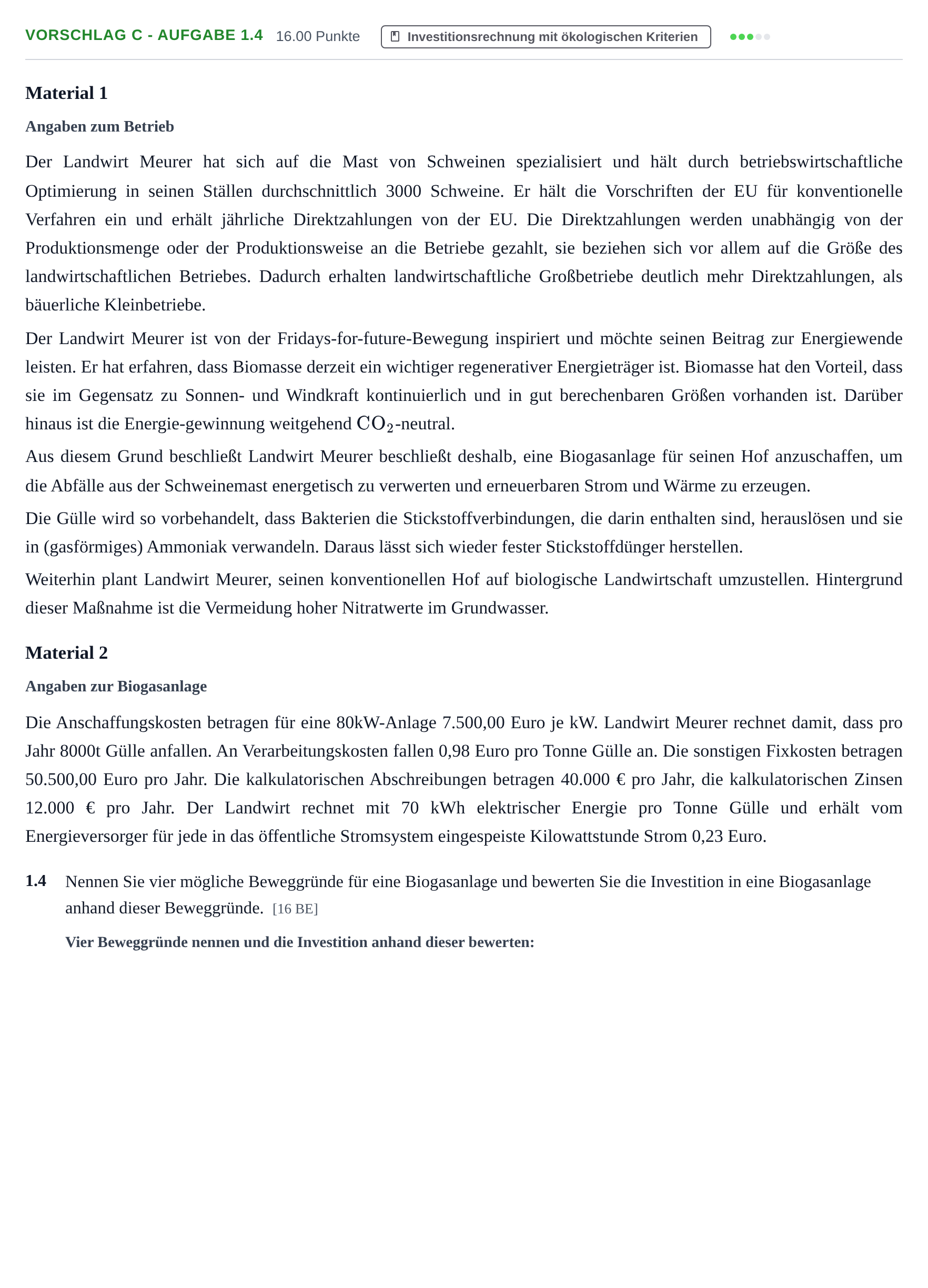 Aufgabenstellung: Aufgabe Vorschlag C - Aufgabe 1.4 · Abitur Hessen Umweltökonomie GK 2022