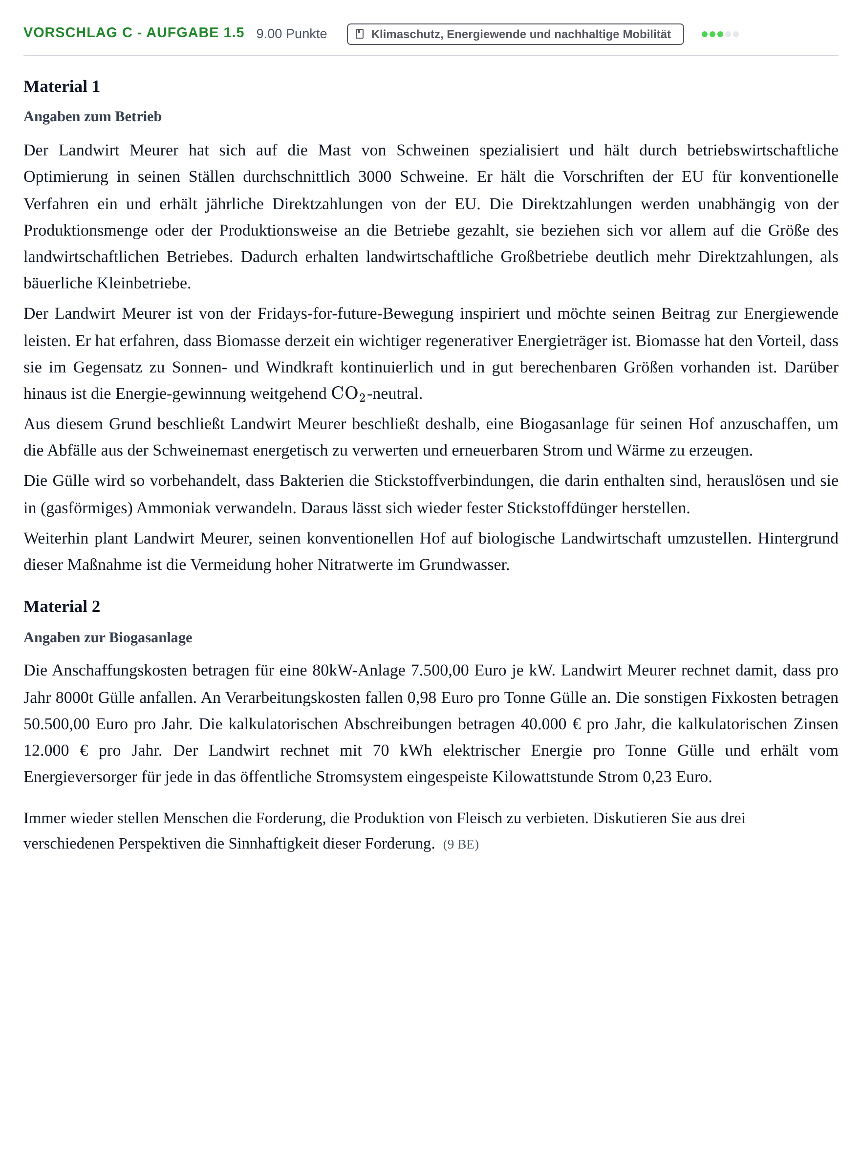 Aufgabenstellung: Aufgabe Vorschlag C - Aufgabe 1.5 · Abitur Hessen Umweltökonomie GK 2022
