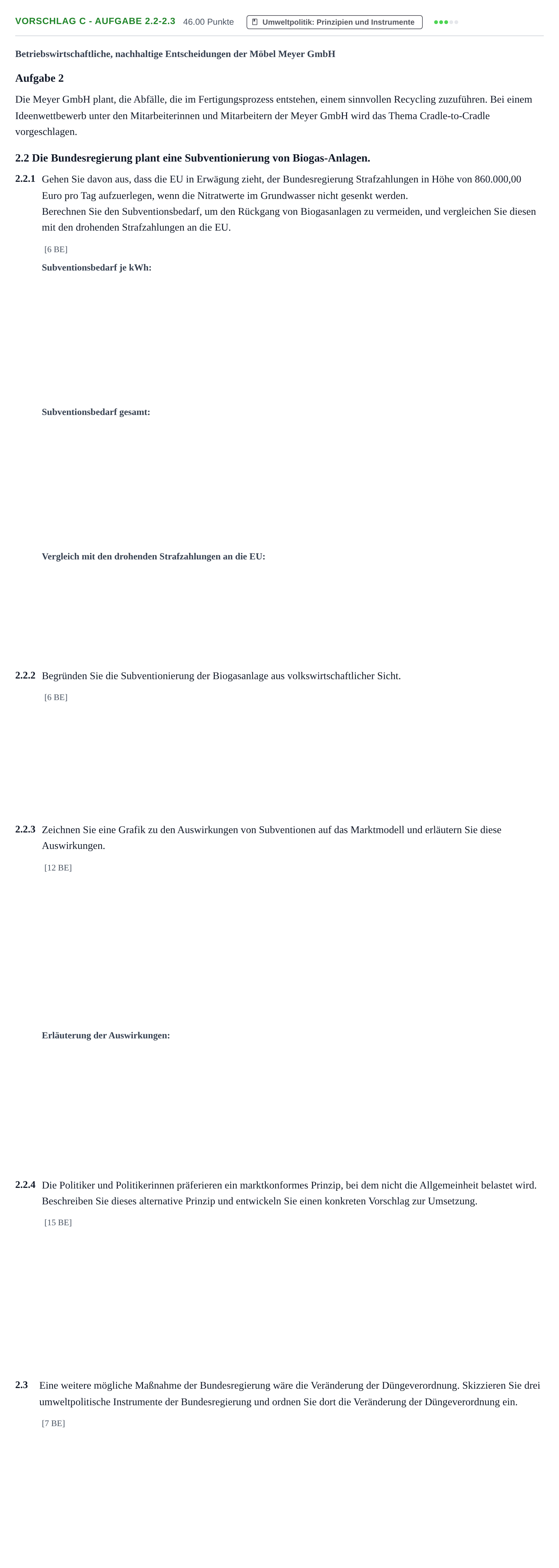 Aufgabenstellung: Aufgabe Vorschlag C - Aufgabe 2.2-2.3 · Abitur Hessen Umweltökonomie GK 2022