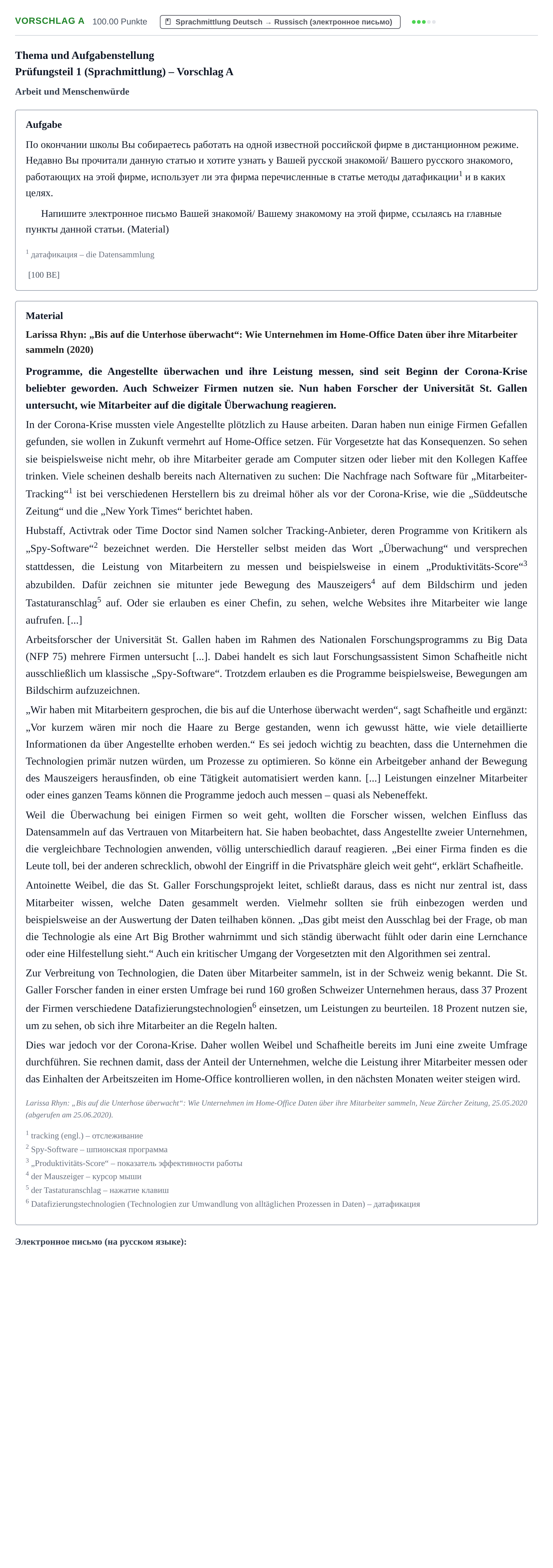Aufgabenstellung: Aufgabe Vorschlag A · Abitur Hessen Russisch GK 2022