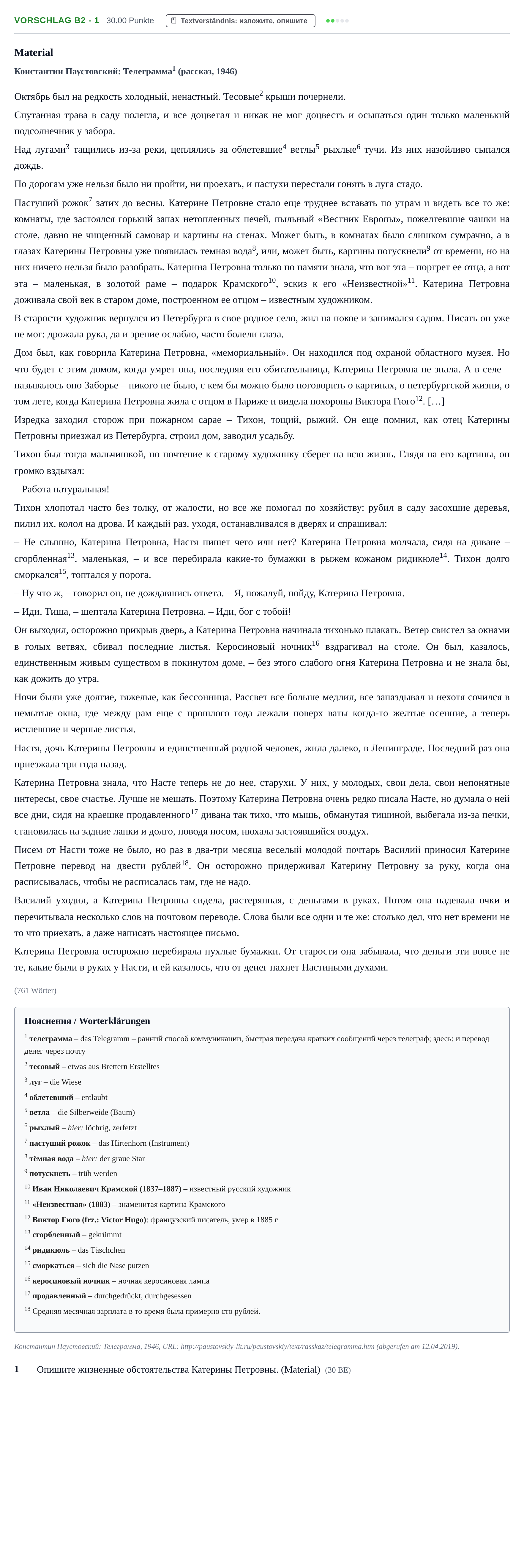 Aufgabenstellung: Aufgabe Vorschlag B2 - 1 · Abitur Hessen Russisch GK 2022