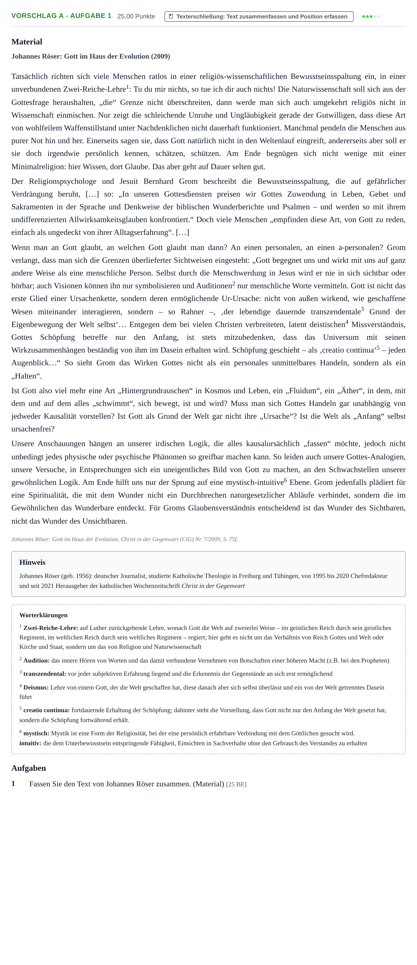 Aufgabenstellung: Aufgabe Vorschlag A - Aufgabe 1 · Abitur Hessen Katholische Religion LK 2022