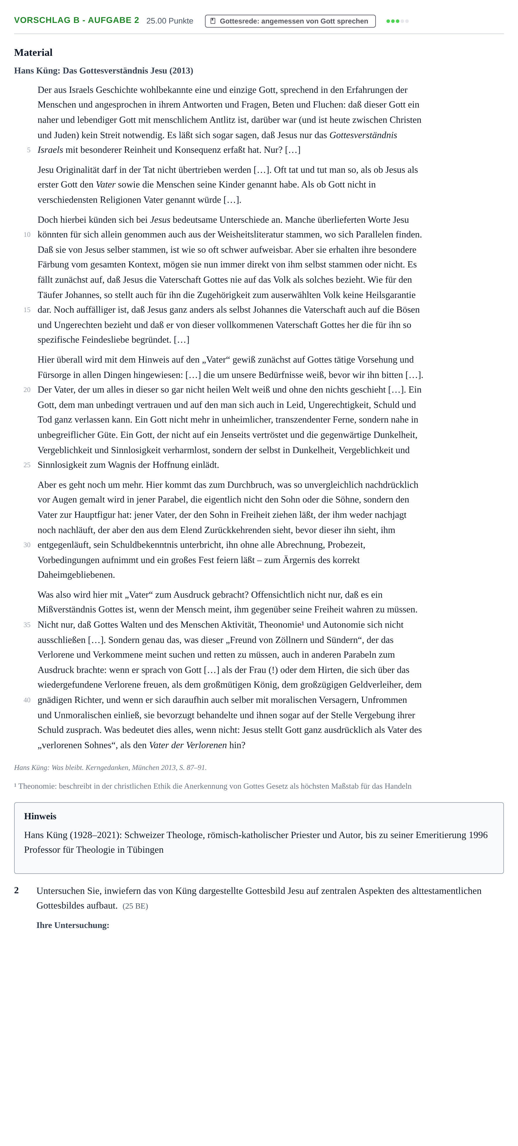 Aufgabenstellung: Aufgabe Vorschlag B - Aufgabe 2 · Abitur Hessen Katholische Religion LK 2022