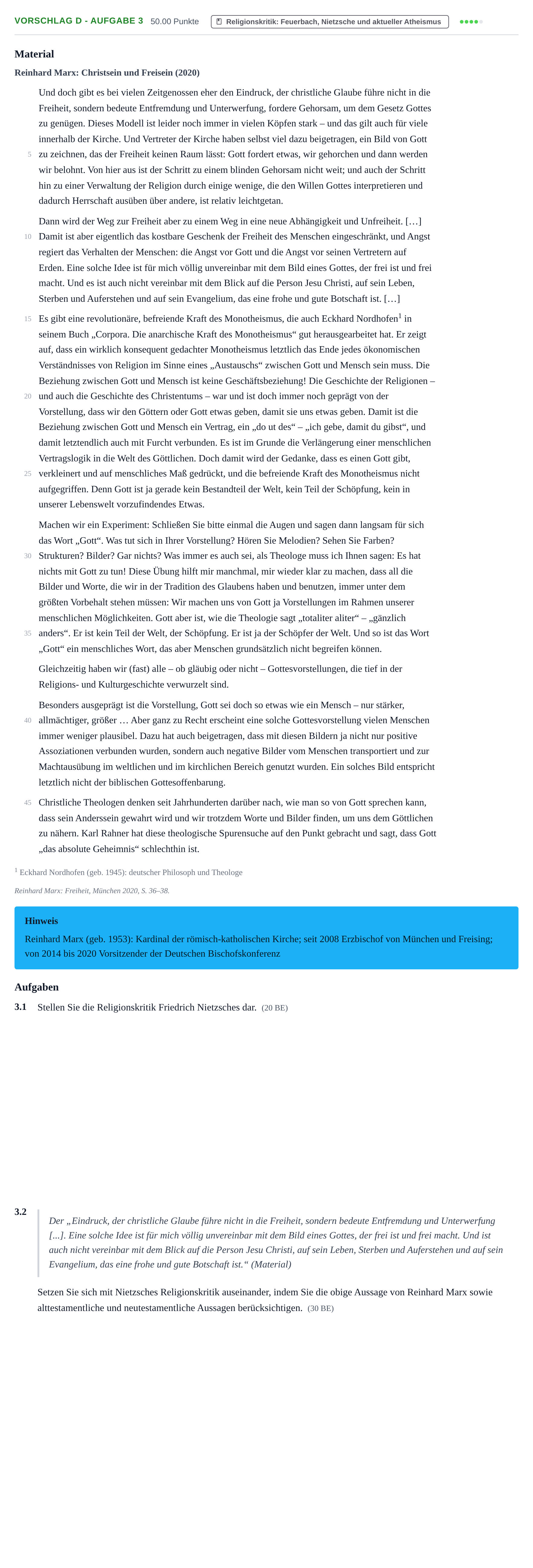 Aufgabenstellung: Aufgabe Vorschlag D - Aufgabe 3 · Abitur Hessen Katholische Religion LK 2022