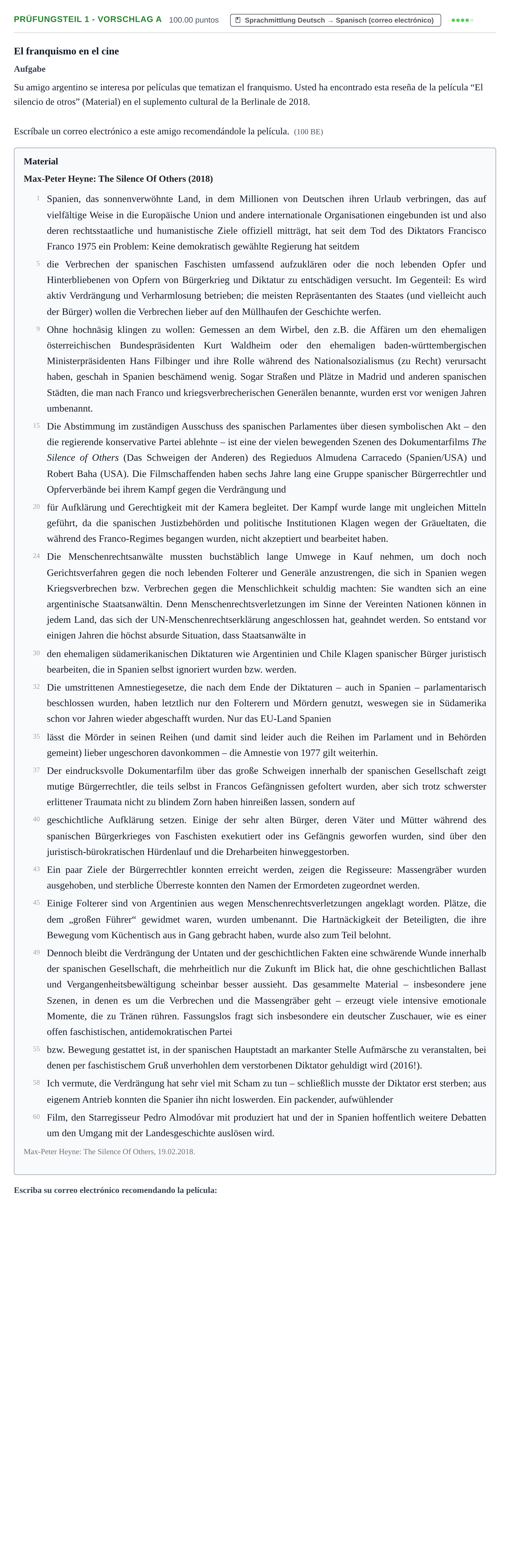Aufgabenstellung: Prüfungsteil 1 - Vorschlag A · Abitur Hessen Spanisch LK 2022