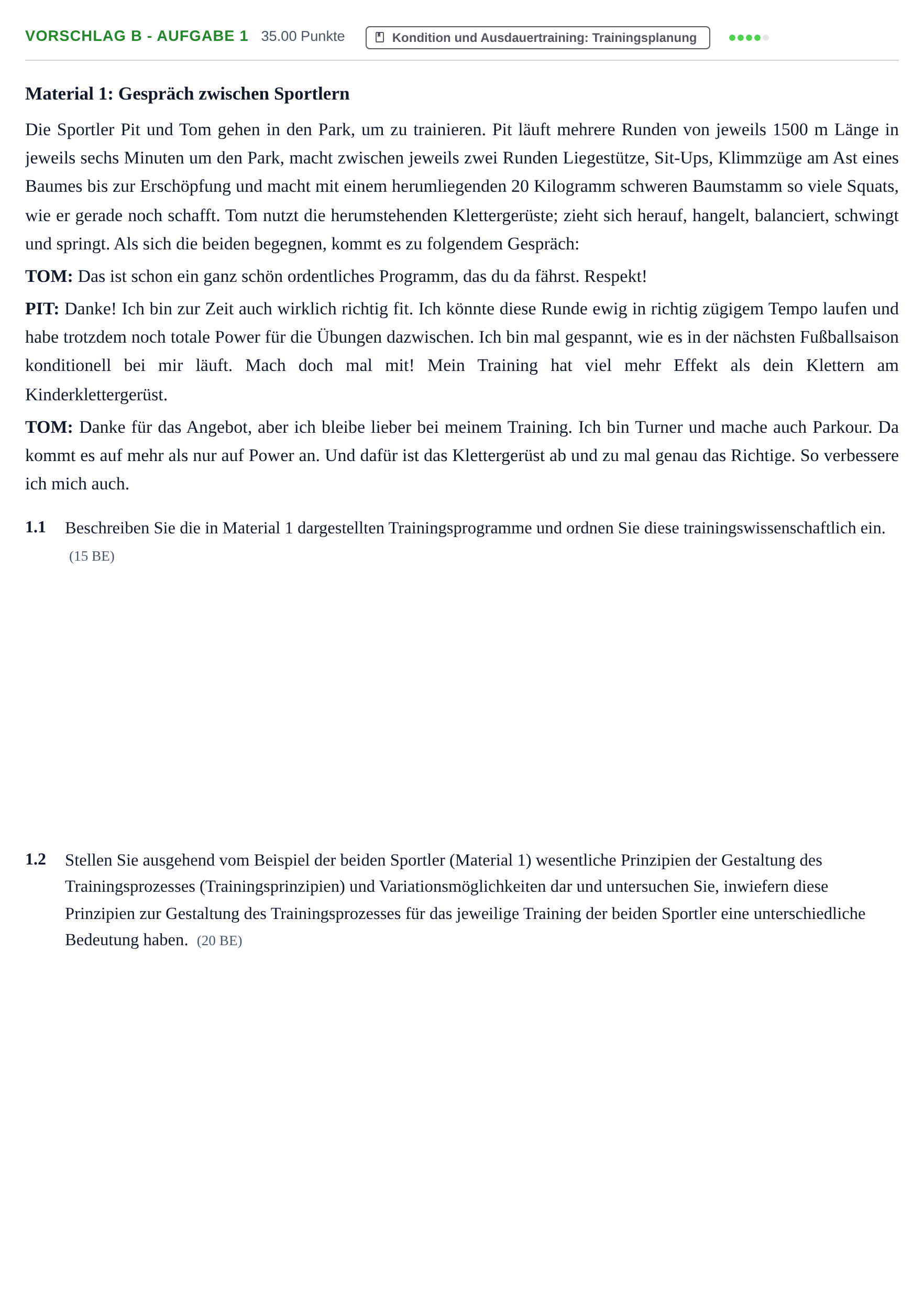 Aufgabenstellung: Aufgabe Vorschlag B - Aufgabe 1 · Abitur Hessen Sport LK 2022