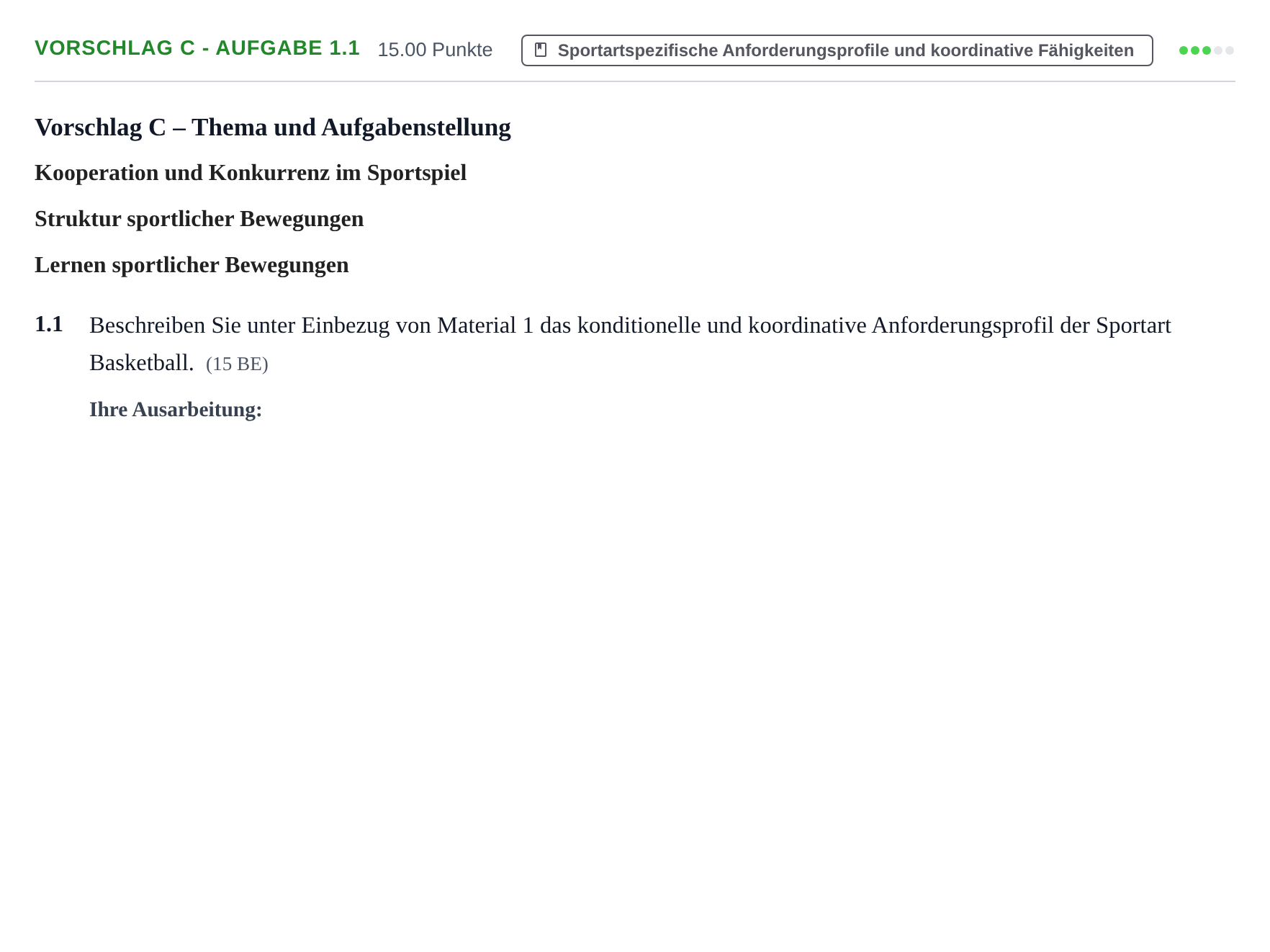 Aufgabenstellung: Aufgabe Vorschlag C - Aufgabe 1.1 · Abitur Hessen Sport LK 2022