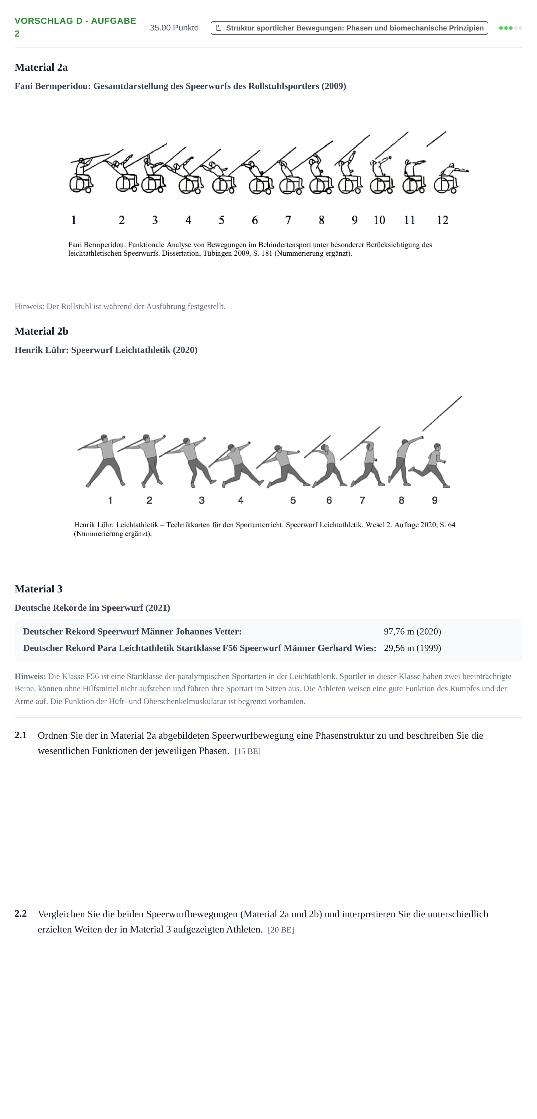 Aufgabenstellung: Aufgabe Vorschlag D - Aufgabe 2 · Abitur Hessen Sport LK 2022