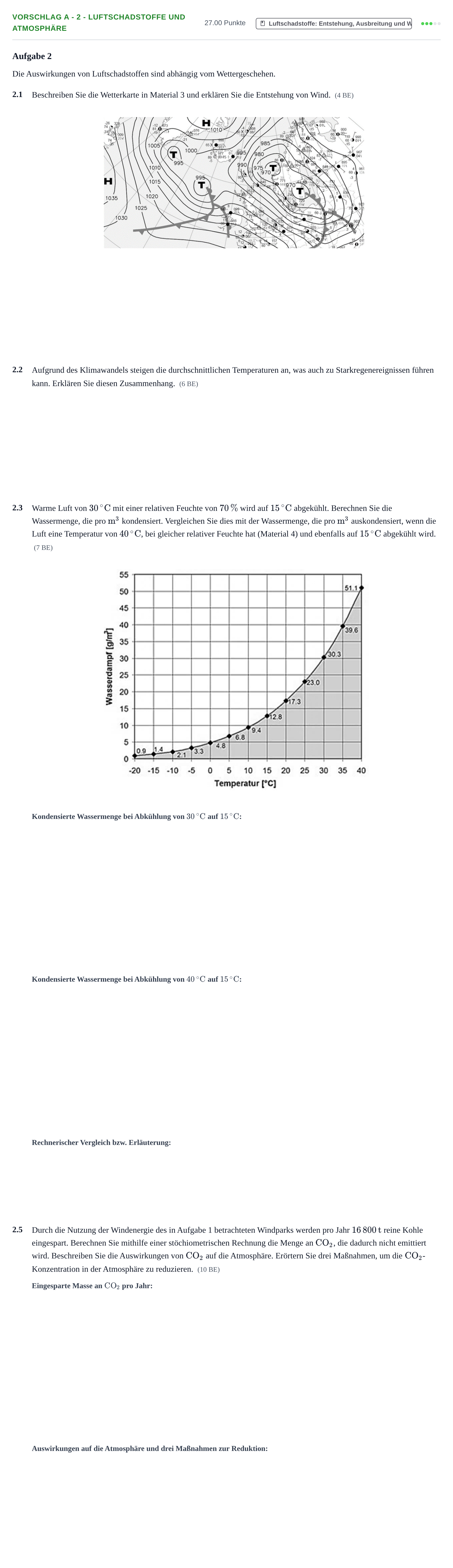 Aufgabenstellung: Aufgabe Vorschlag A - 2 - Luftschadstoffe und Atmosphäre · Abitur Hessen Umwelttechnik LK 2022