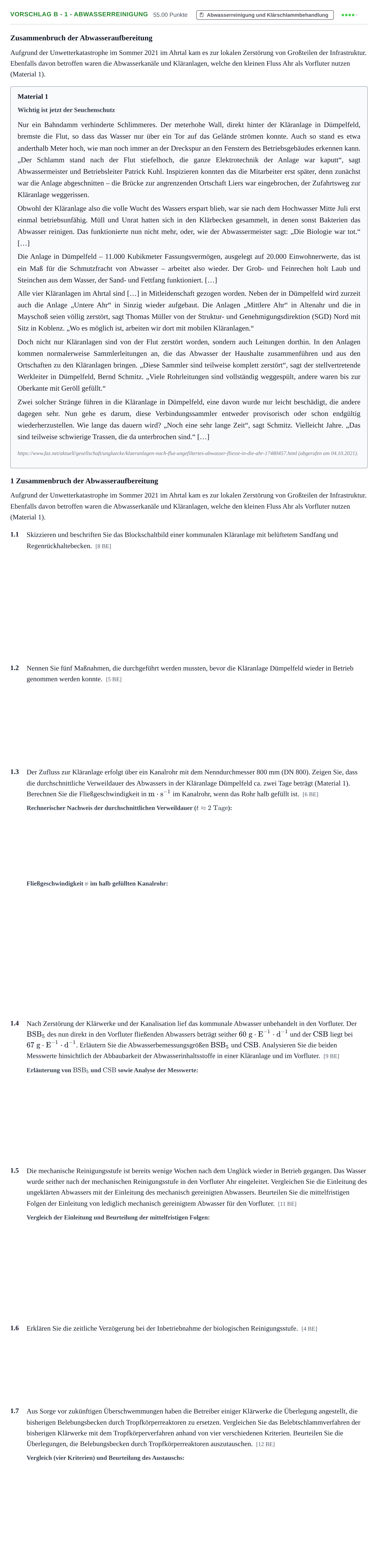 Aufgabenstellung: Aufgabe Vorschlag B - 1 - Abwasserreinigung · Abitur Hessen Umwelttechnik LK 2022