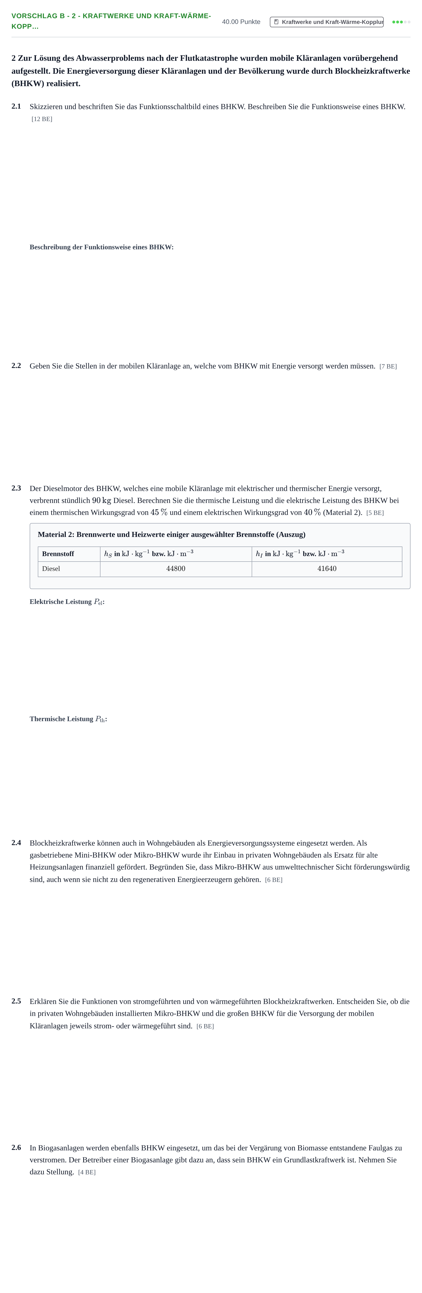 Aufgabenstellung: Aufgabe Vorschlag B - 2 - Kraftwerke und Kraft-Wärme-Kopp… · Abitur Hessen Umwelttechnik LK 2022