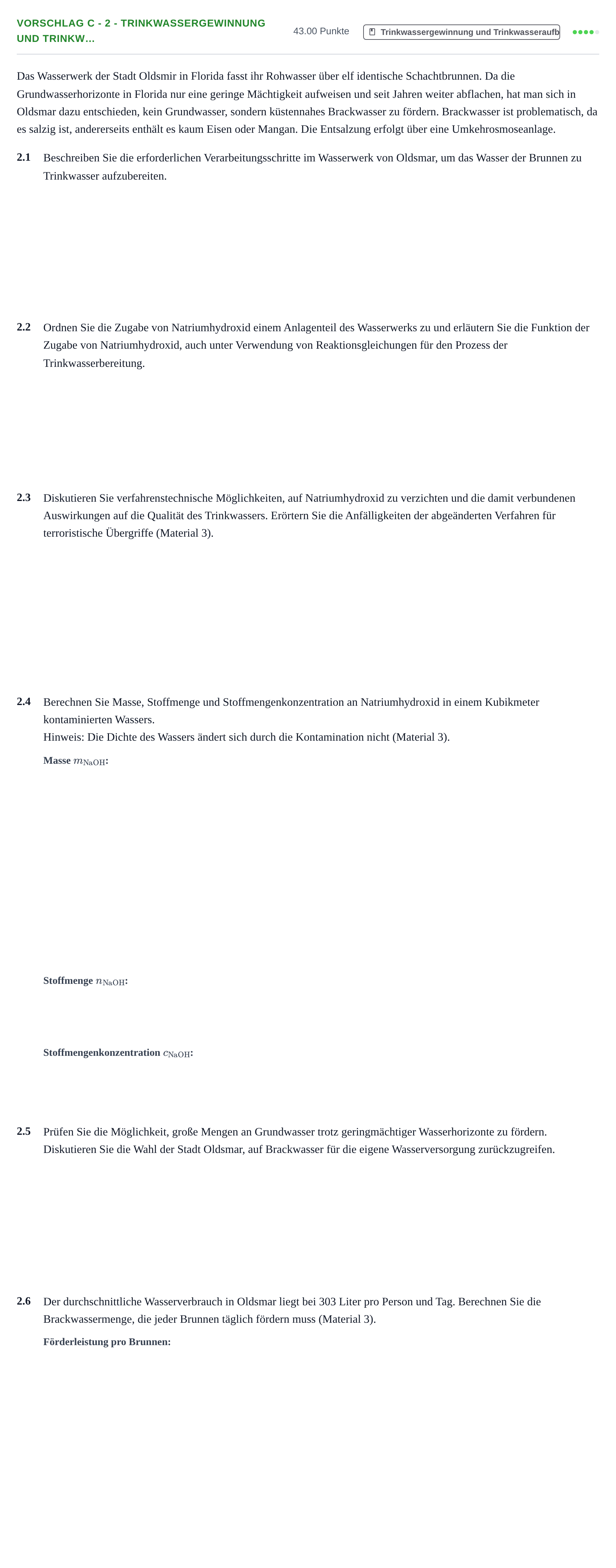 Aufgabenstellung: Aufgabe Vorschlag C - 2 - Trinkwassergewinnung und Trinkw… · Abitur Hessen Umwelttechnik LK 2022