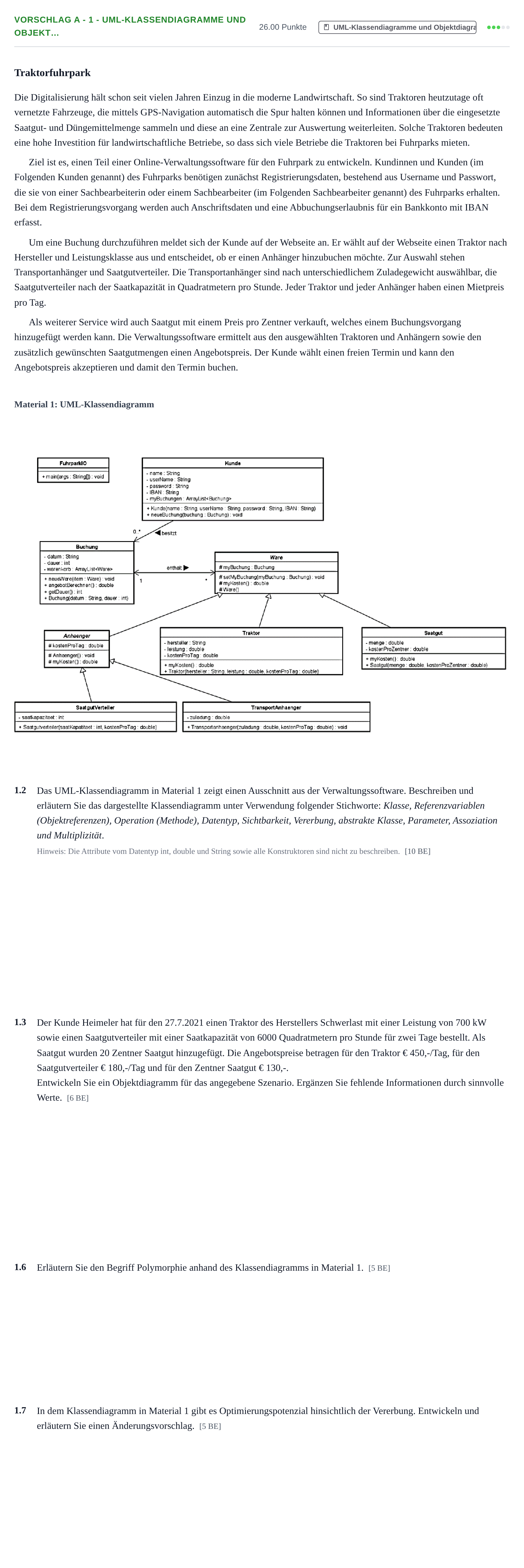 Aufgabenstellung: Aufgabe Vorschlag A - 1 - UML-Klassendiagramme und Objekt… · Abitur Hessen Technische Informatik LK 2022