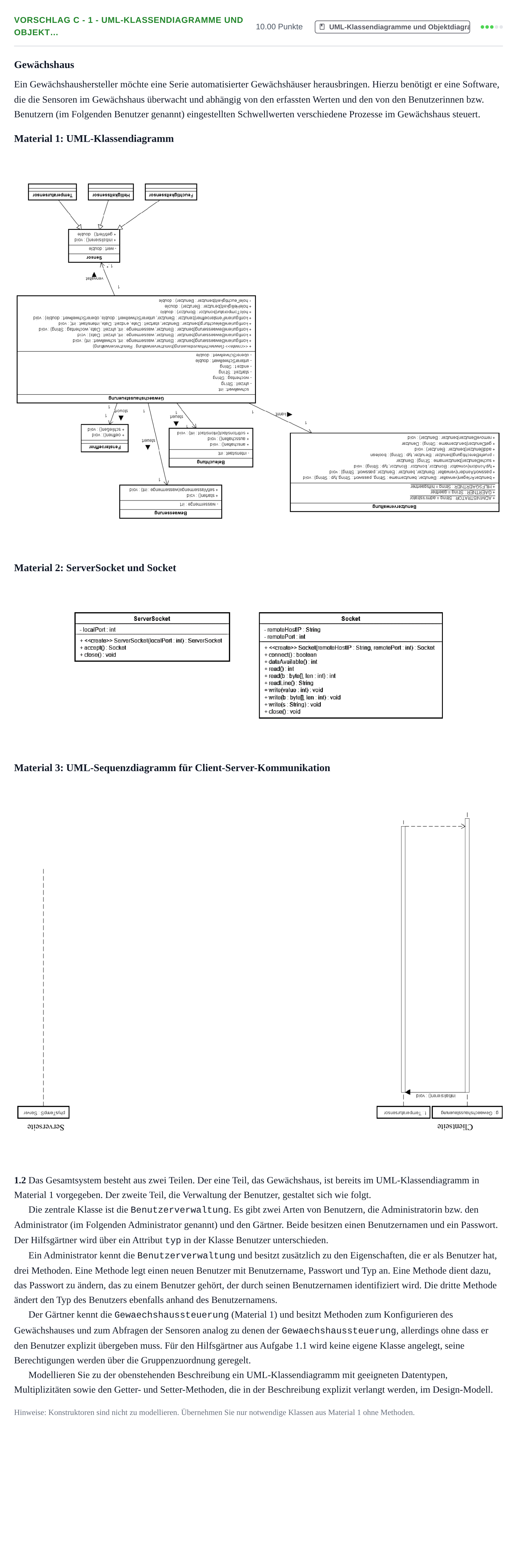 Aufgabenstellung: Aufgabe Vorschlag C - 1 - UML-Klassendiagramme und Objekt… · Abitur Hessen Technische Informatik LK 2022