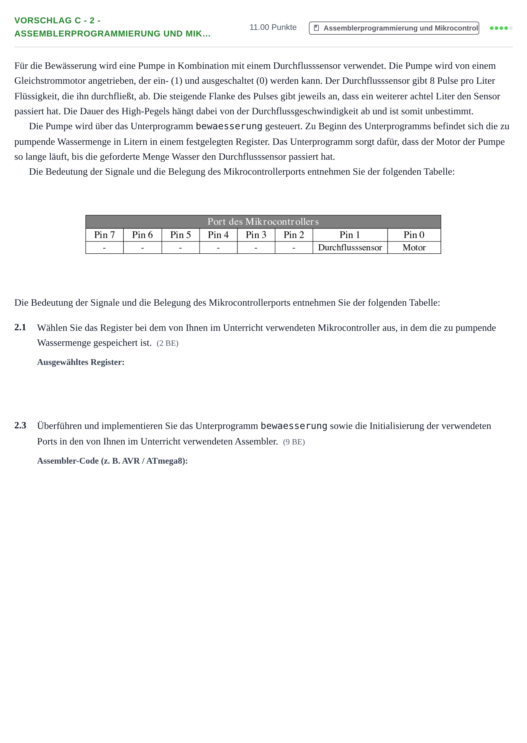 Aufgabenstellung: Aufgabe Vorschlag C - 2 - Assemblerprogrammierung und Mik… · Abitur Hessen Technische Informatik LK 2022