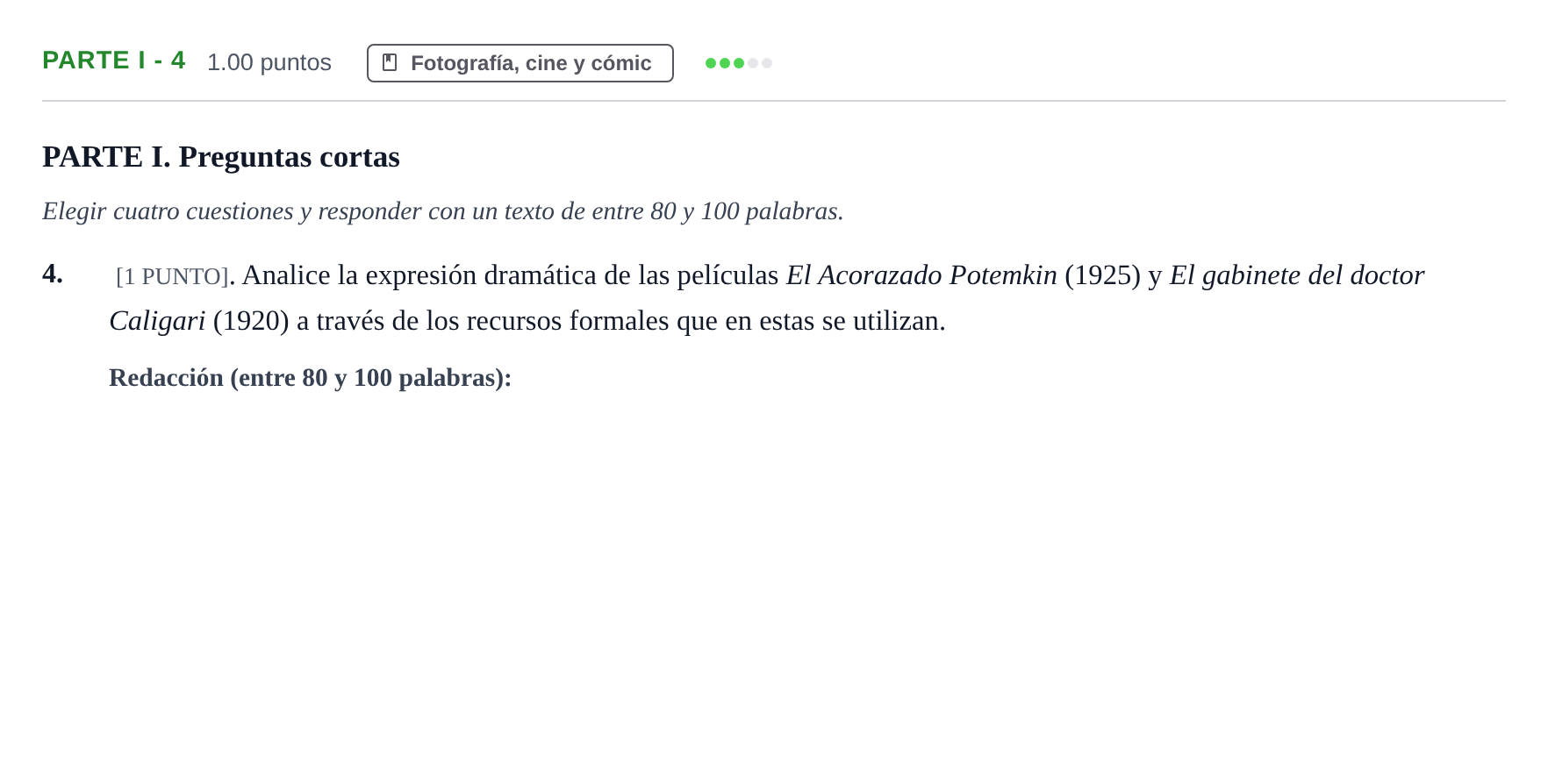 Enunciado: Ejercicio PARTE I - 4 · Fundamentos Artísticos PAU Cantabria Extraordinaria 2025