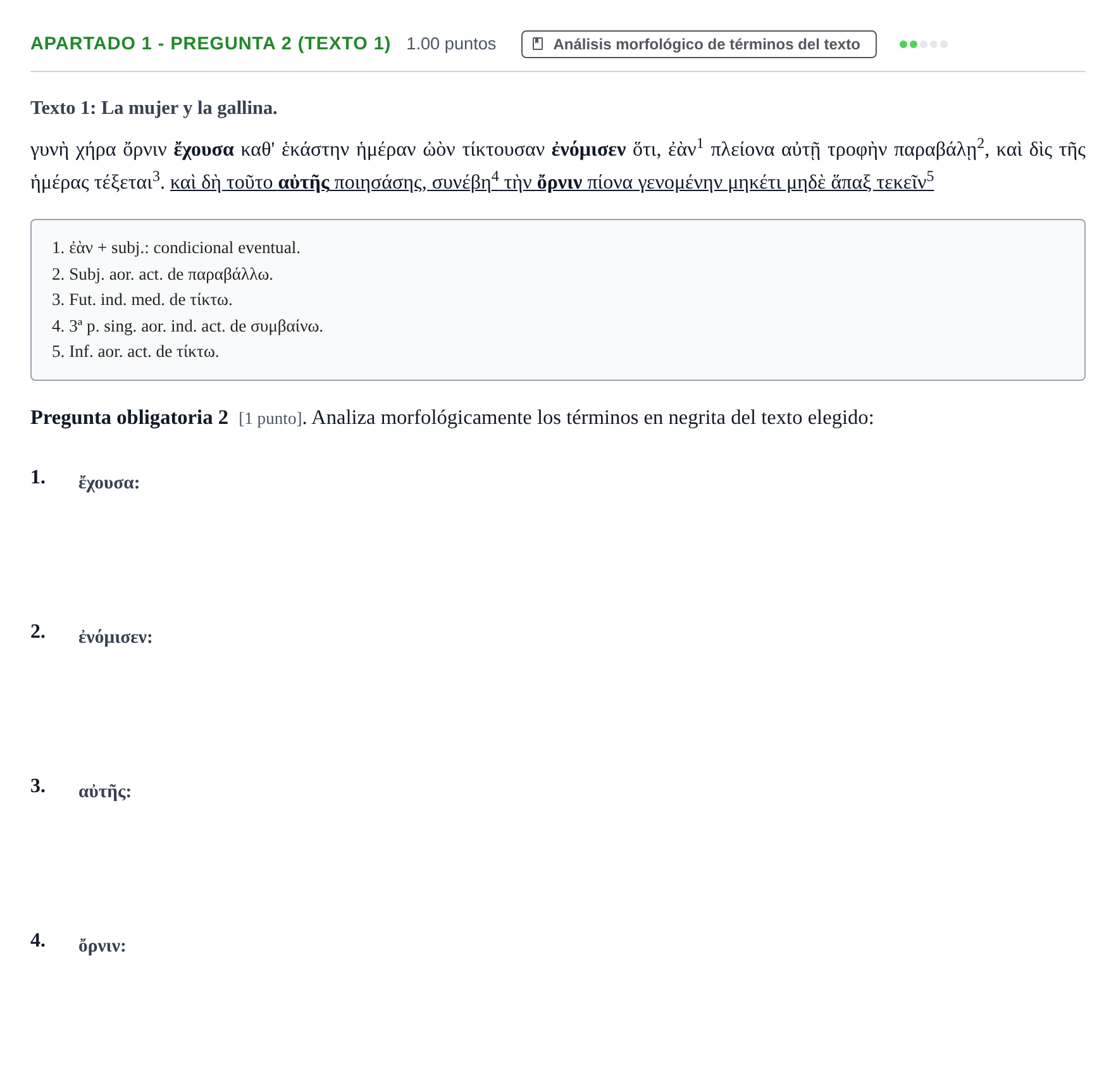 Enunciado: Apartado 1 - Pregunta 2 (Texto 1) · Griego II PAU Cantabria Extraordinaria 2025