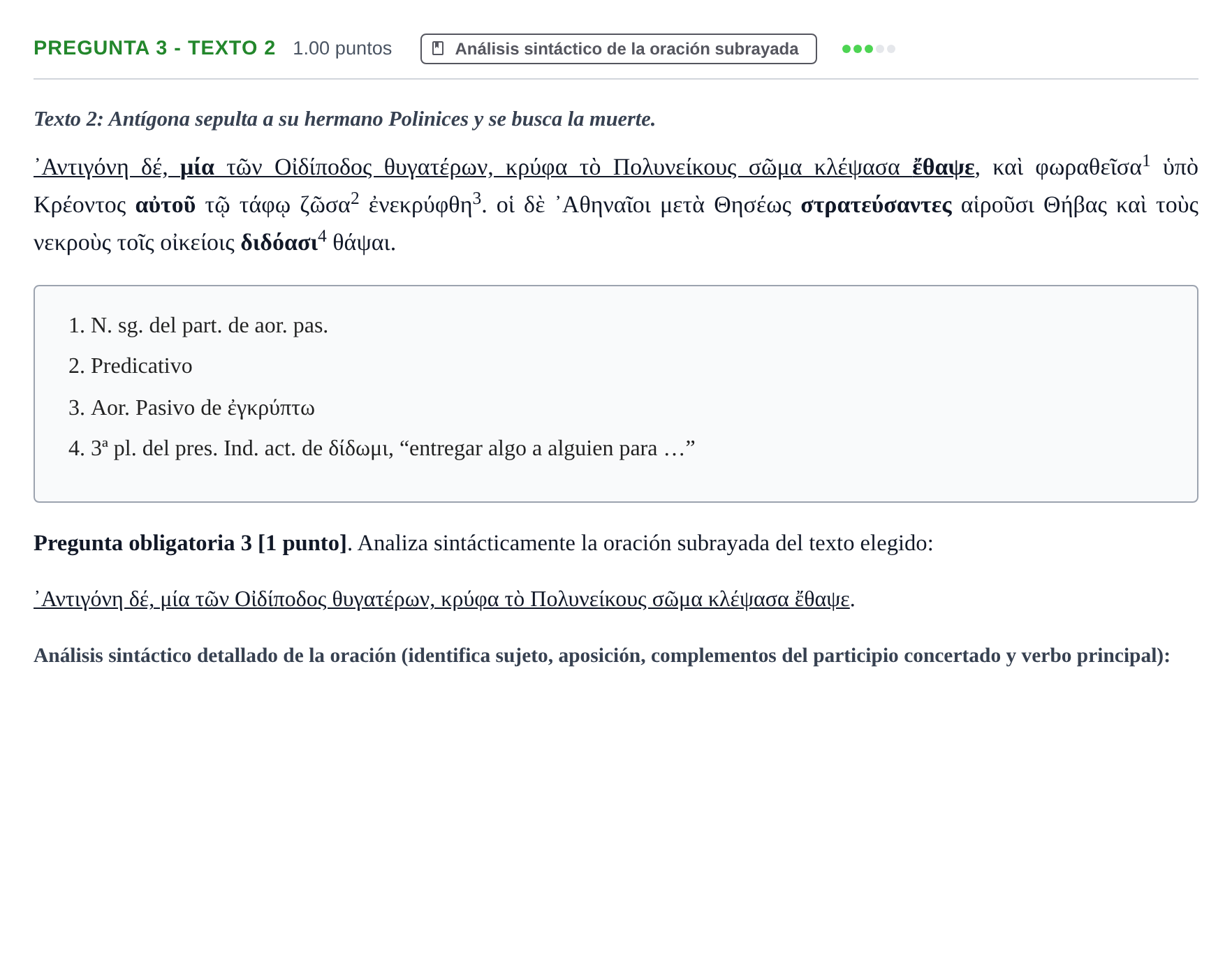 Enunciado: Pregunta 3 - Texto 2 · Griego II PAU Cantabria Ordinaria 2025
