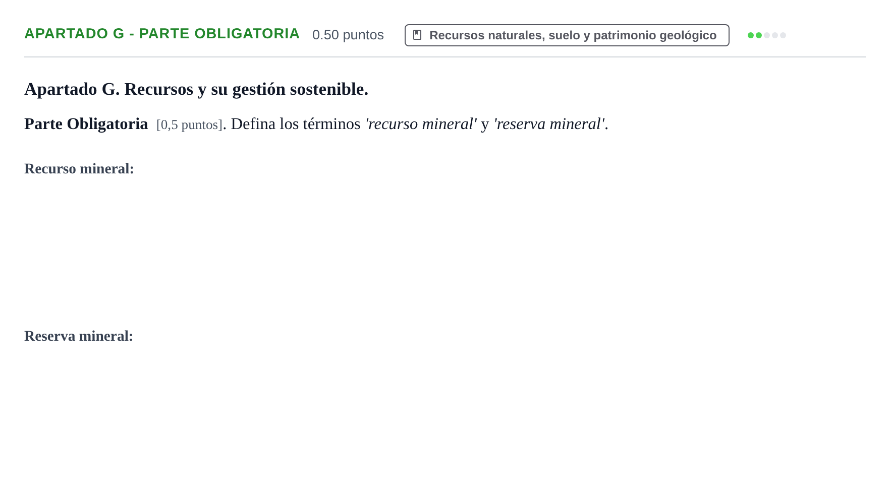 Enunciado: Apartado G - Parte Obligatoria · Geología y Ciencias Ambientales PAU Cantabria Extraordinaria 2025