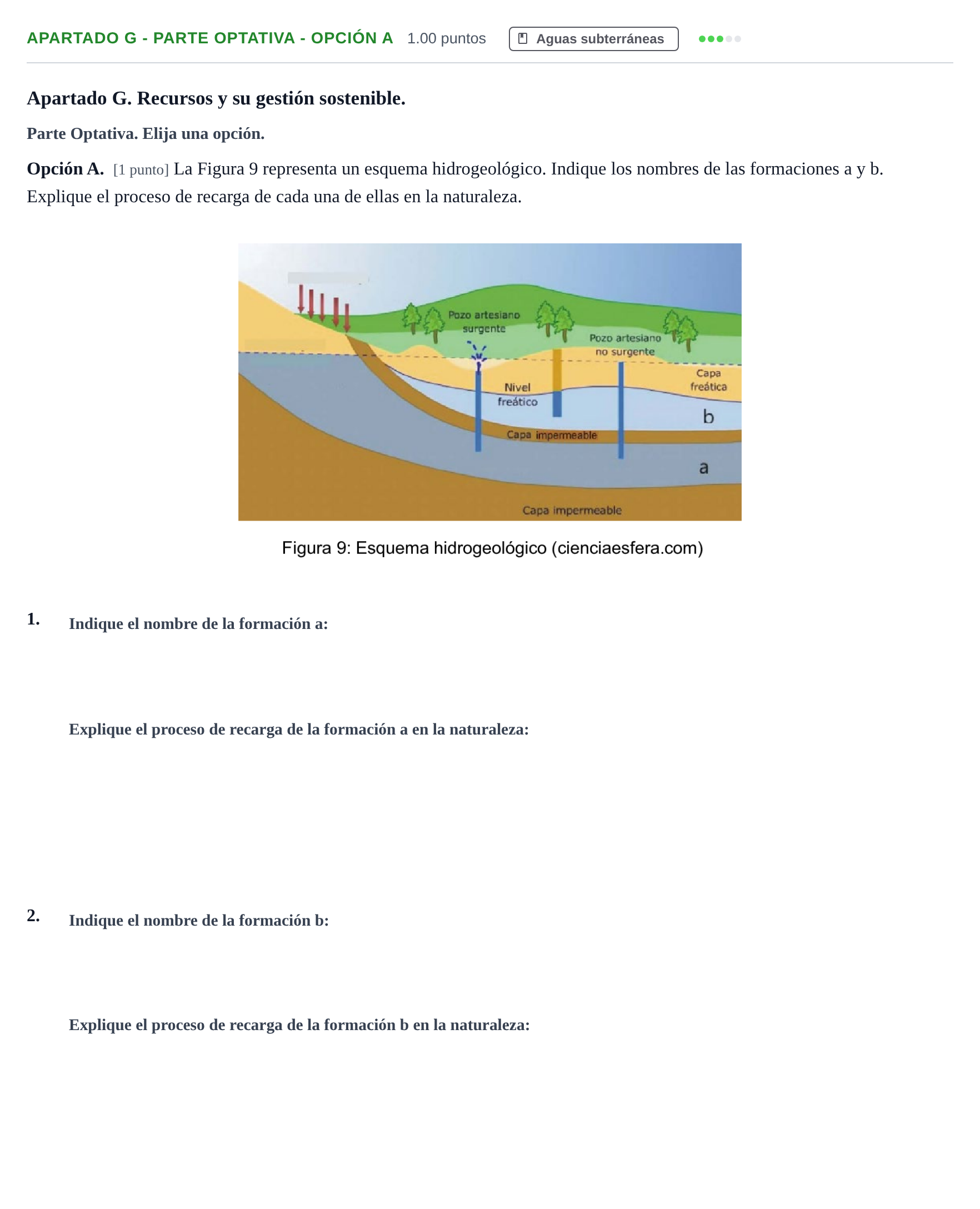 Enunciado: Apartado G - Parte Optativa - Opción A · Geología y Ciencias Ambientales PAU Cantabria Extraordinaria 2025