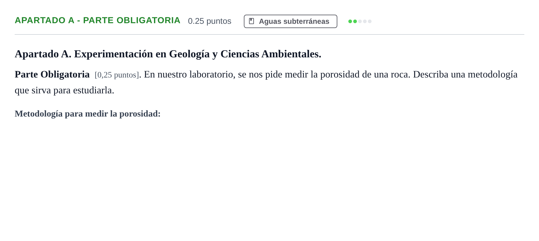 Enunciado: Apartado A - Parte Obligatoria · Geología y Ciencias Ambientales PAU Cantabria Ordinaria 2025