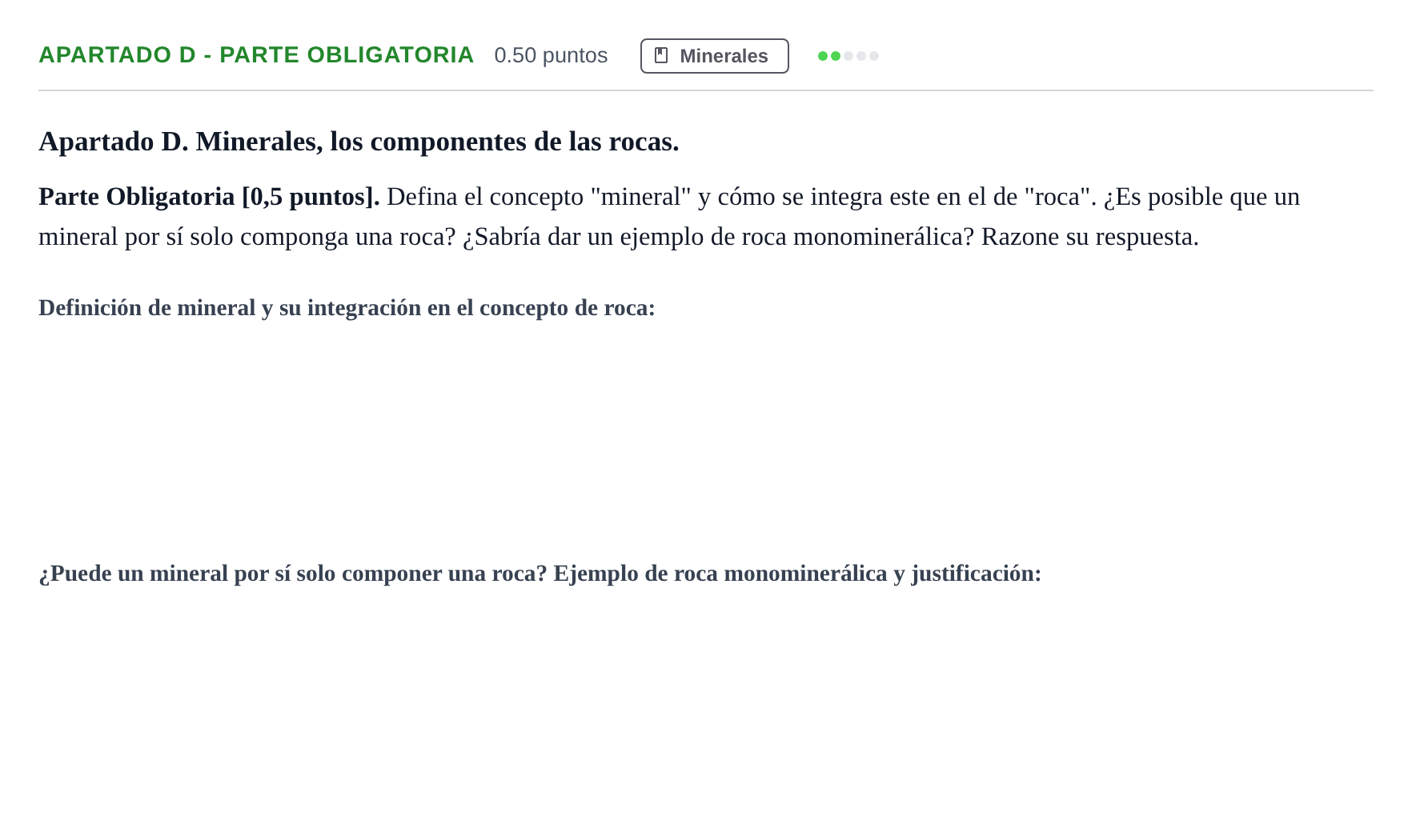 Enunciado: Apartado D - Parte Obligatoria · Geología y Ciencias Ambientales PAU Cantabria Ordinaria 2025