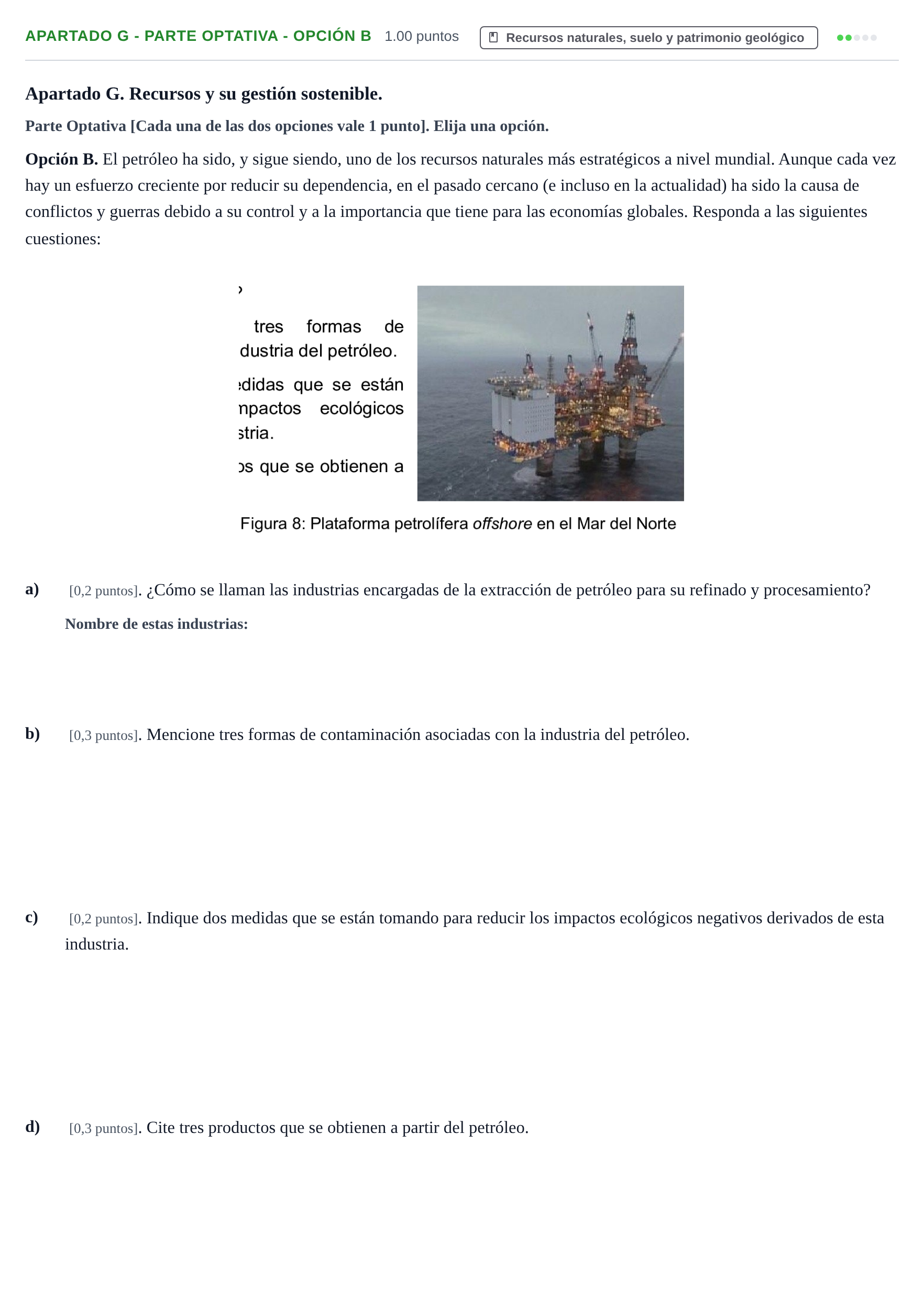 Enunciado: Apartado G - Parte Optativa - Opción B · Geología y Ciencias Ambientales PAU Cantabria Ordinaria 2025