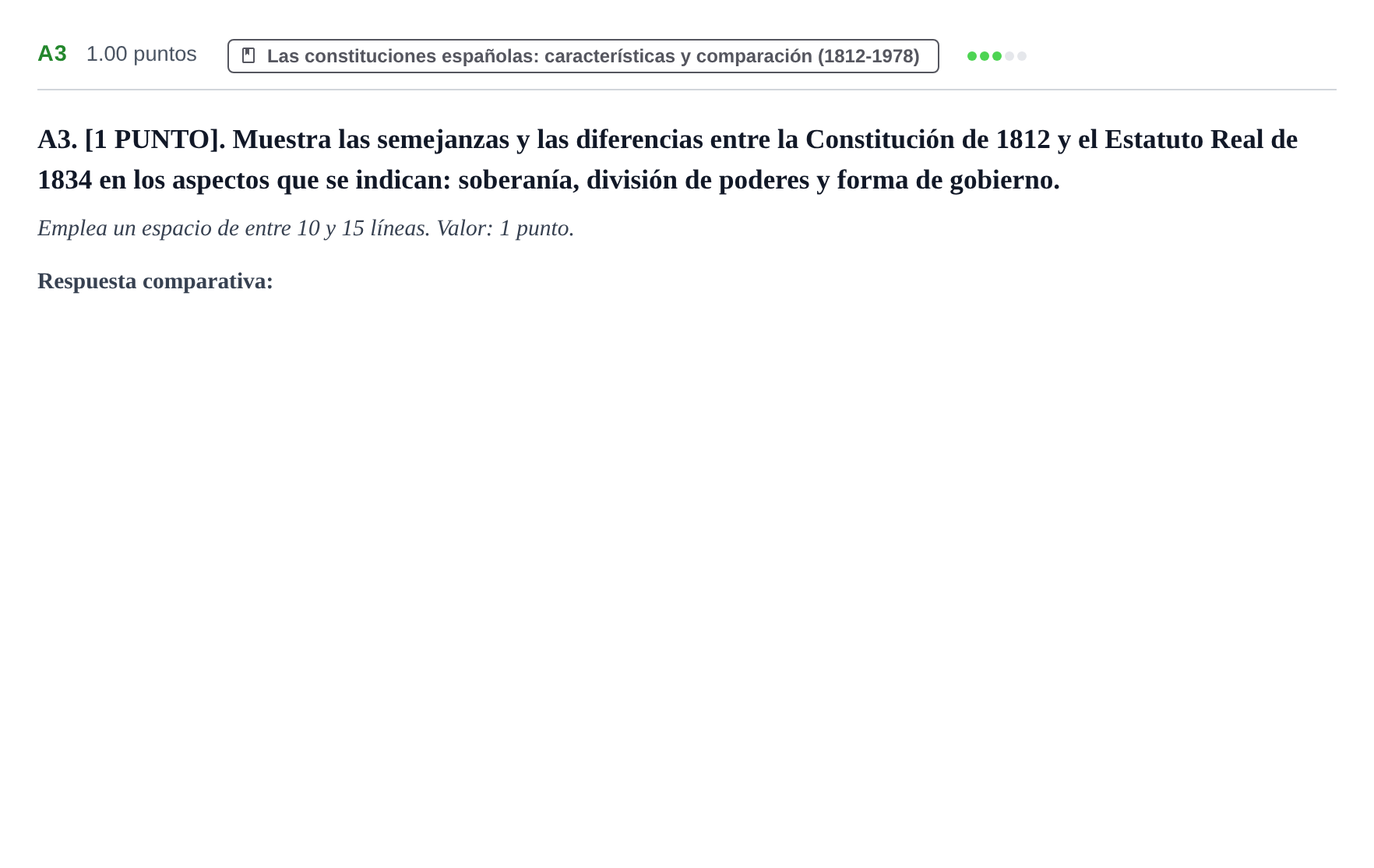 Enunciado: Ejercicio A3 · Historia de España PAU Cantabria Extraordinaria 2025