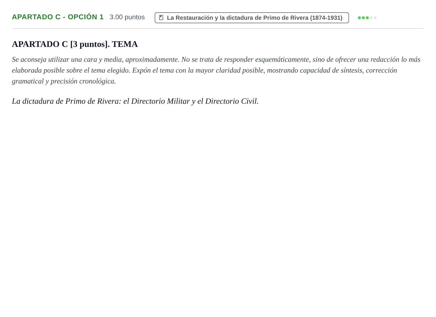 Enunciado: Apartado C - Opción 1 · Historia de España PAU Cantabria Ordinaria 2025