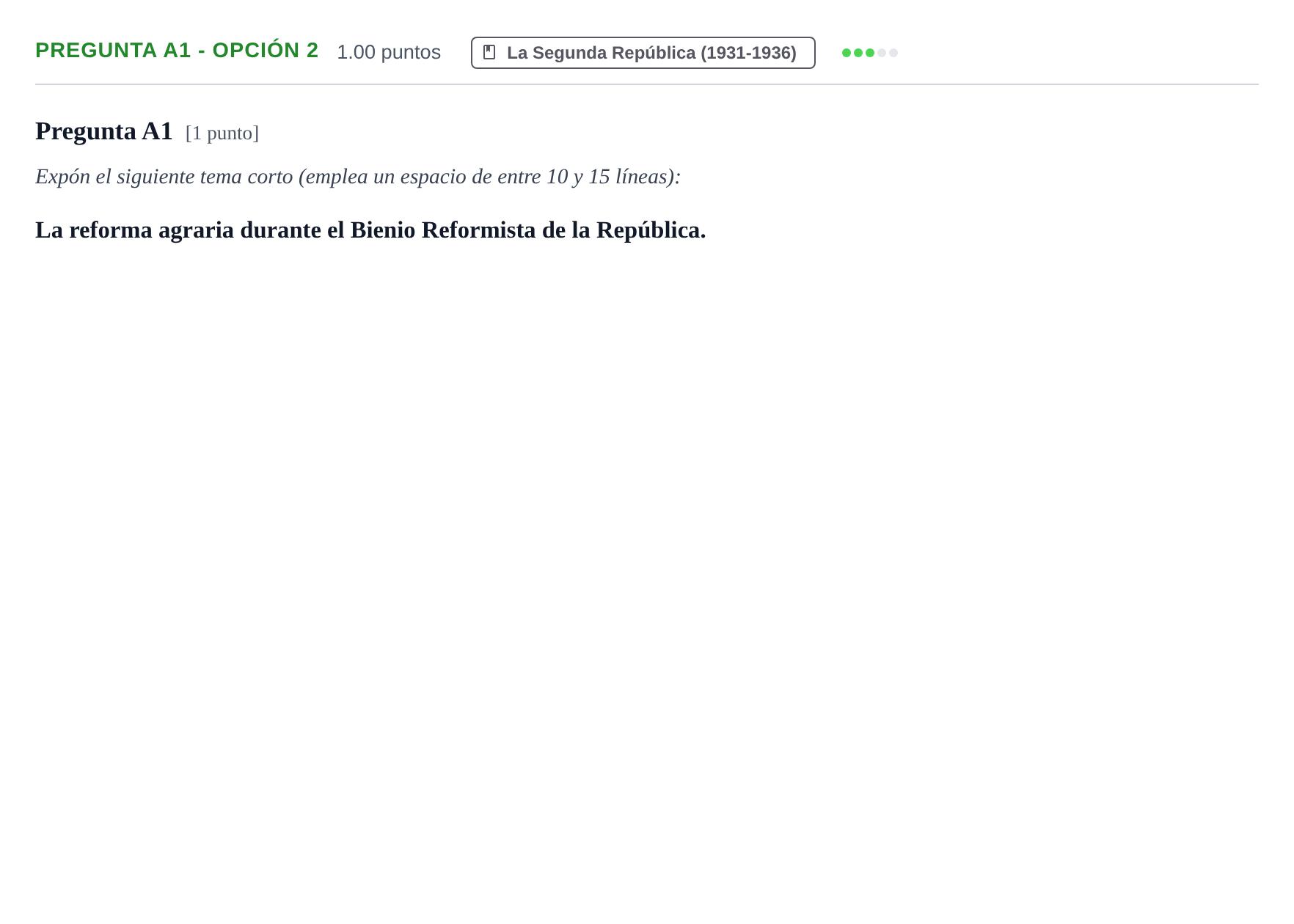 Enunciado: Pregunta A1 - Opción 2 · Historia de España PAU Cantabria Ordinaria 2025