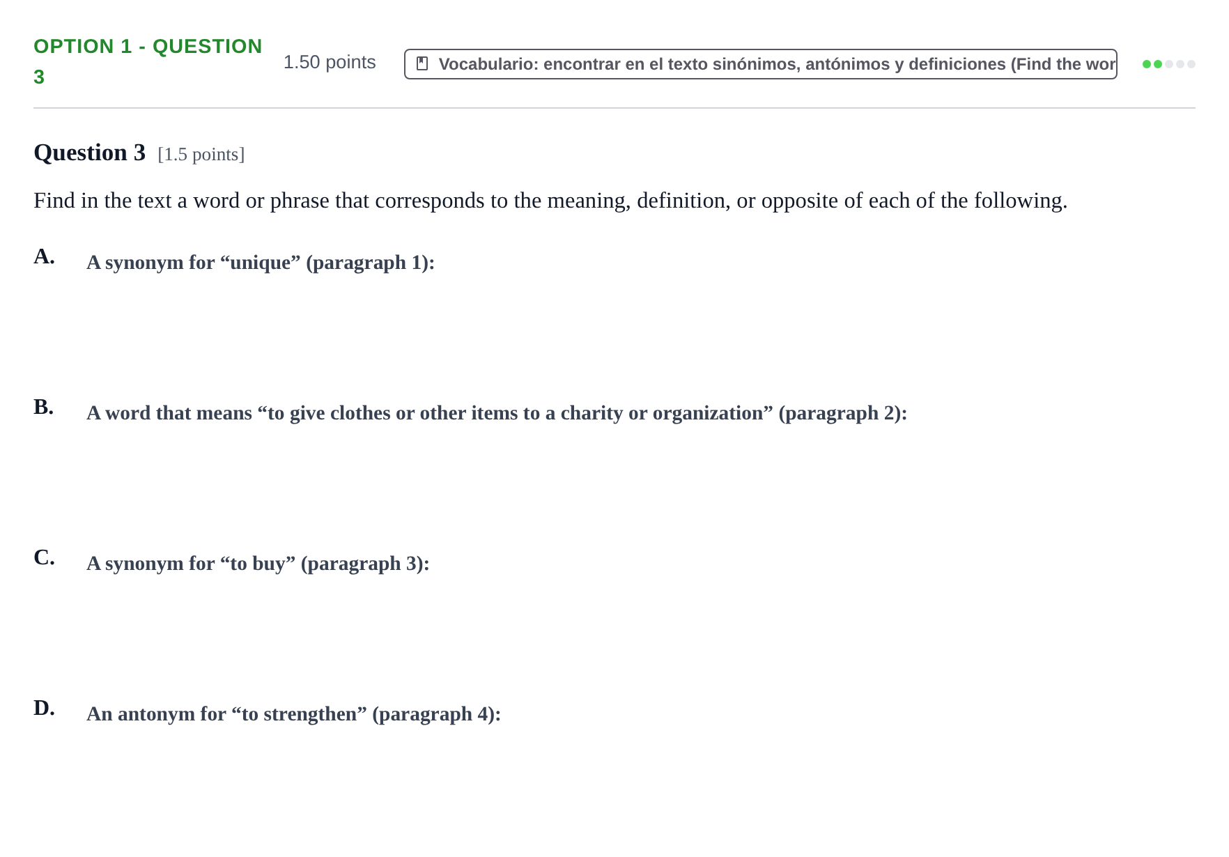 Enunciado: Ejercicio Option 1 - Question 3 · Inglés PAU Cantabria Extraordinaria 2025