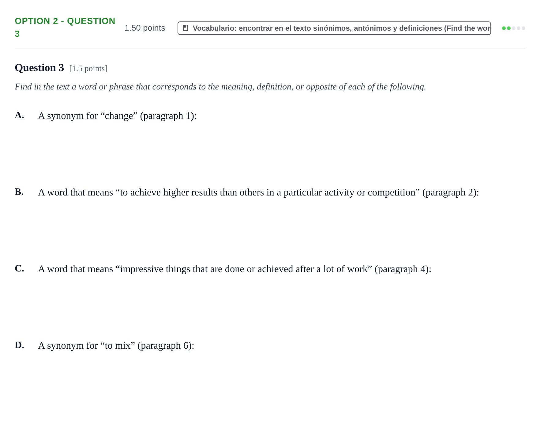 Enunciado: Ejercicio Option 2 - Question 3 · Inglés PAU Cantabria Extraordinaria 2025