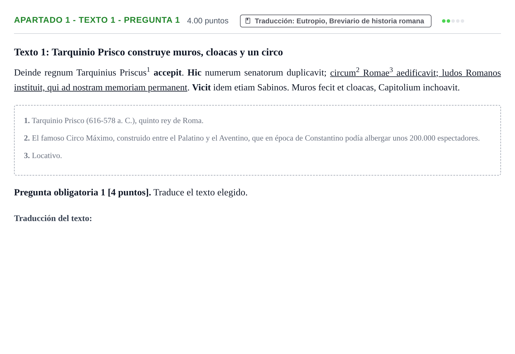 Enunciado: Apartado 1 - Texto 1 - Pregunta 1 · Latín II PAU Cantabria Extraordinaria 2025