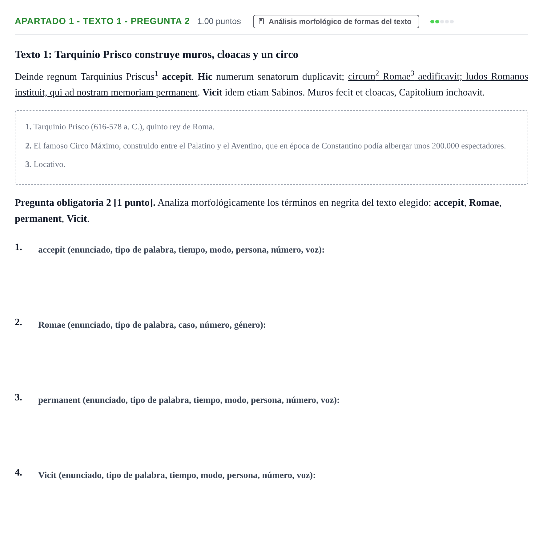 Enunciado: Apartado 1 - Texto 1 - Pregunta 2 · Latín II PAU Cantabria Extraordinaria 2025
