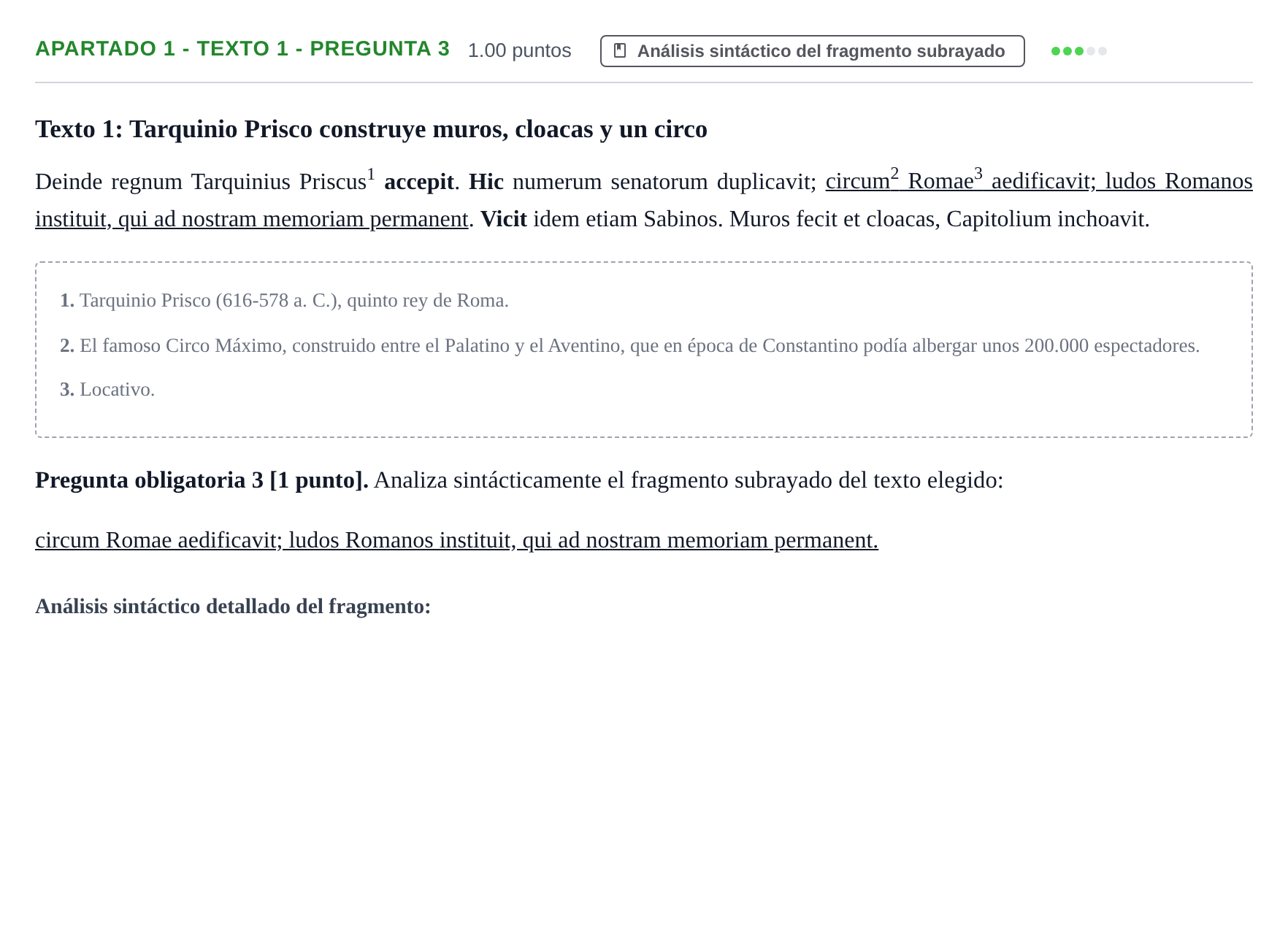 Enunciado: Apartado 1 - Texto 1 - Pregunta 3 · Latín II PAU Cantabria Extraordinaria 2025