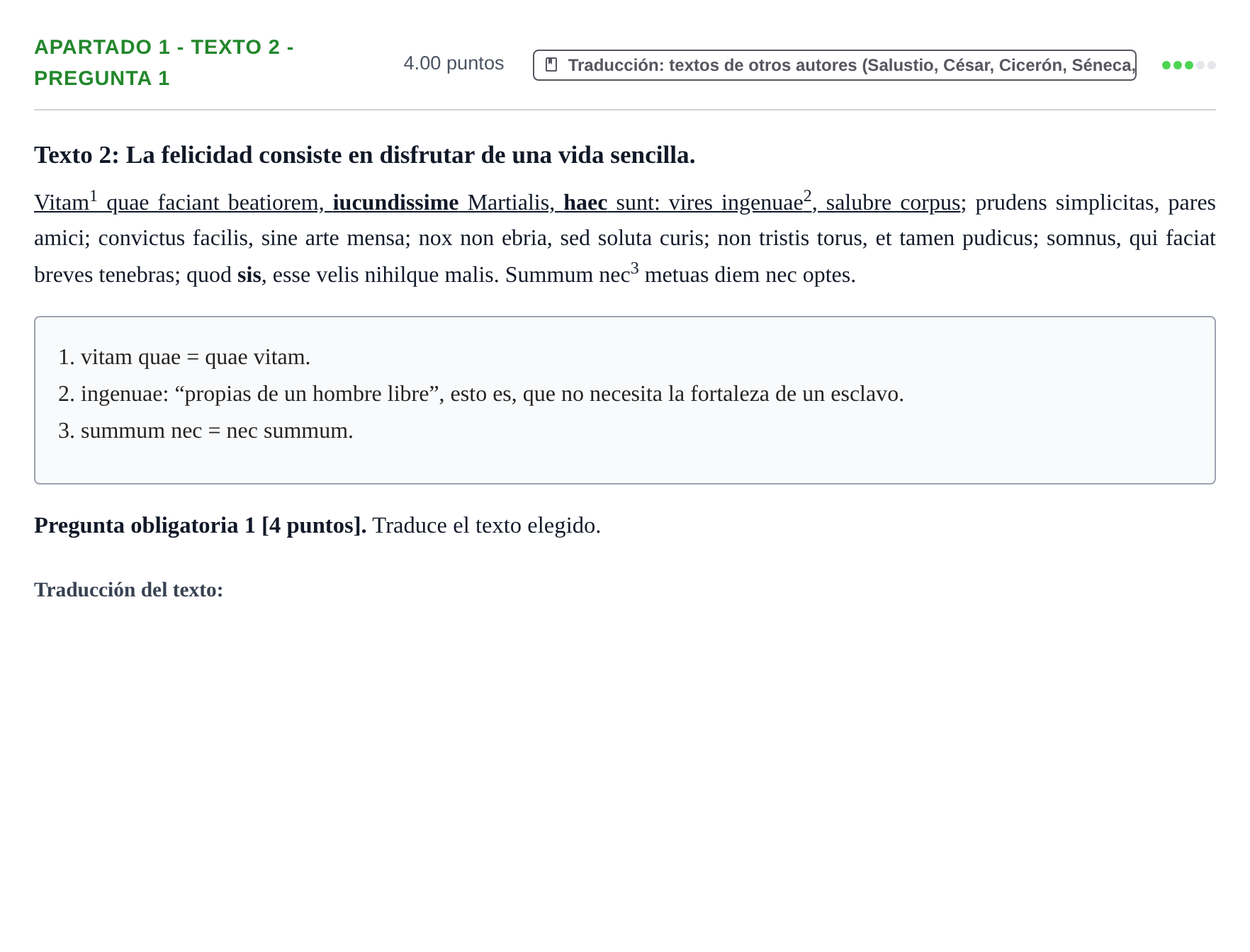 Enunciado: Apartado 1 - Texto 2 - Pregunta 1 · Latín II PAU Cantabria Extraordinaria 2025