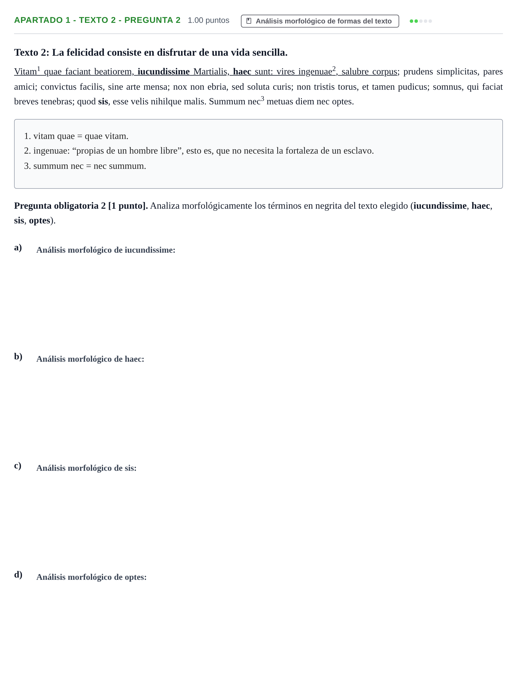 Enunciado: Apartado 1 - Texto 2 - Pregunta 2 · Latín II PAU Cantabria Extraordinaria 2025